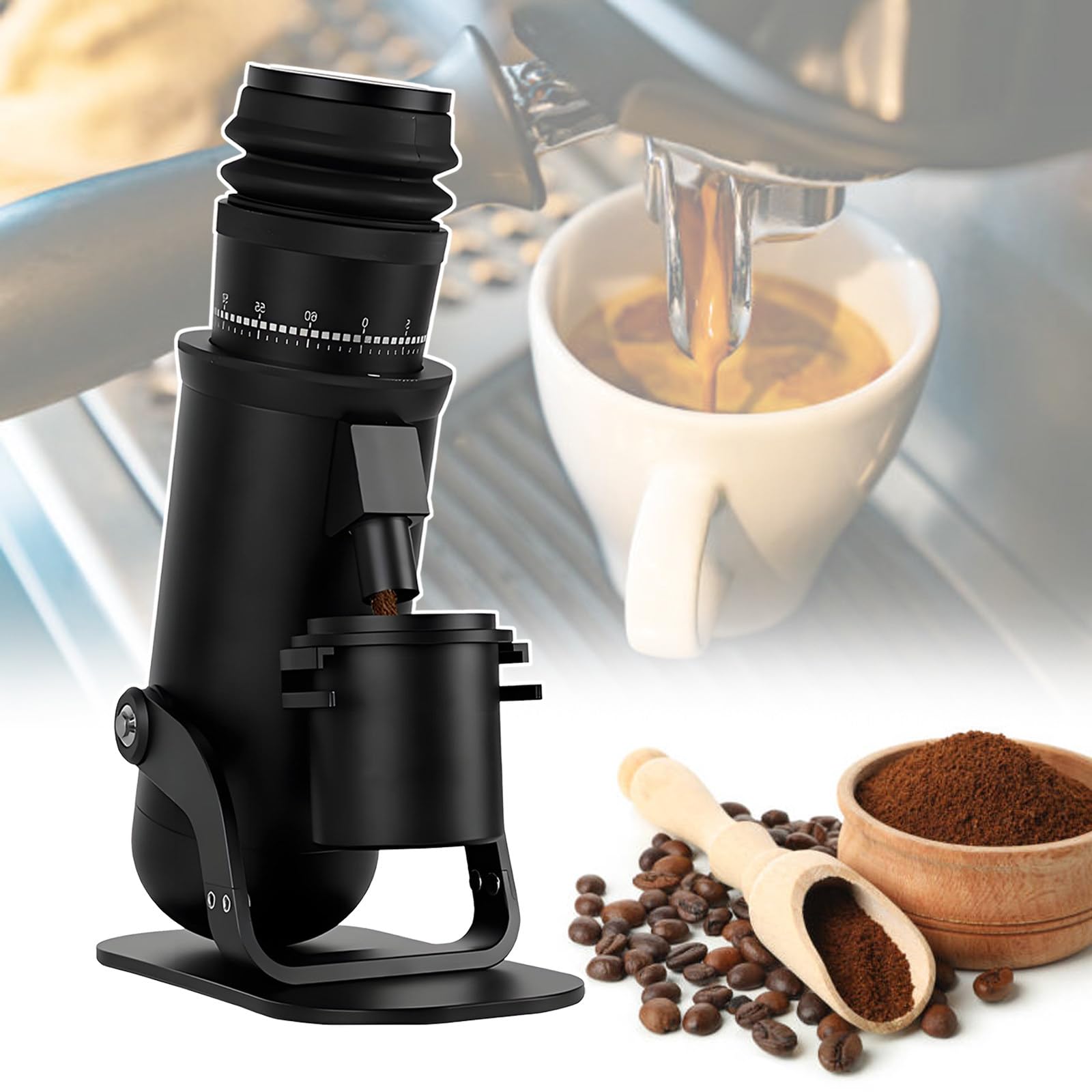 Elektryczny młynek do kawy, 48 mm stożkowa żarna tytanowe - Profesjonalny młynek do espresso z 60-stopniową regulacją prędkości i magnetyczną pokrywą zbiornika na ziarna, do espresso, drip