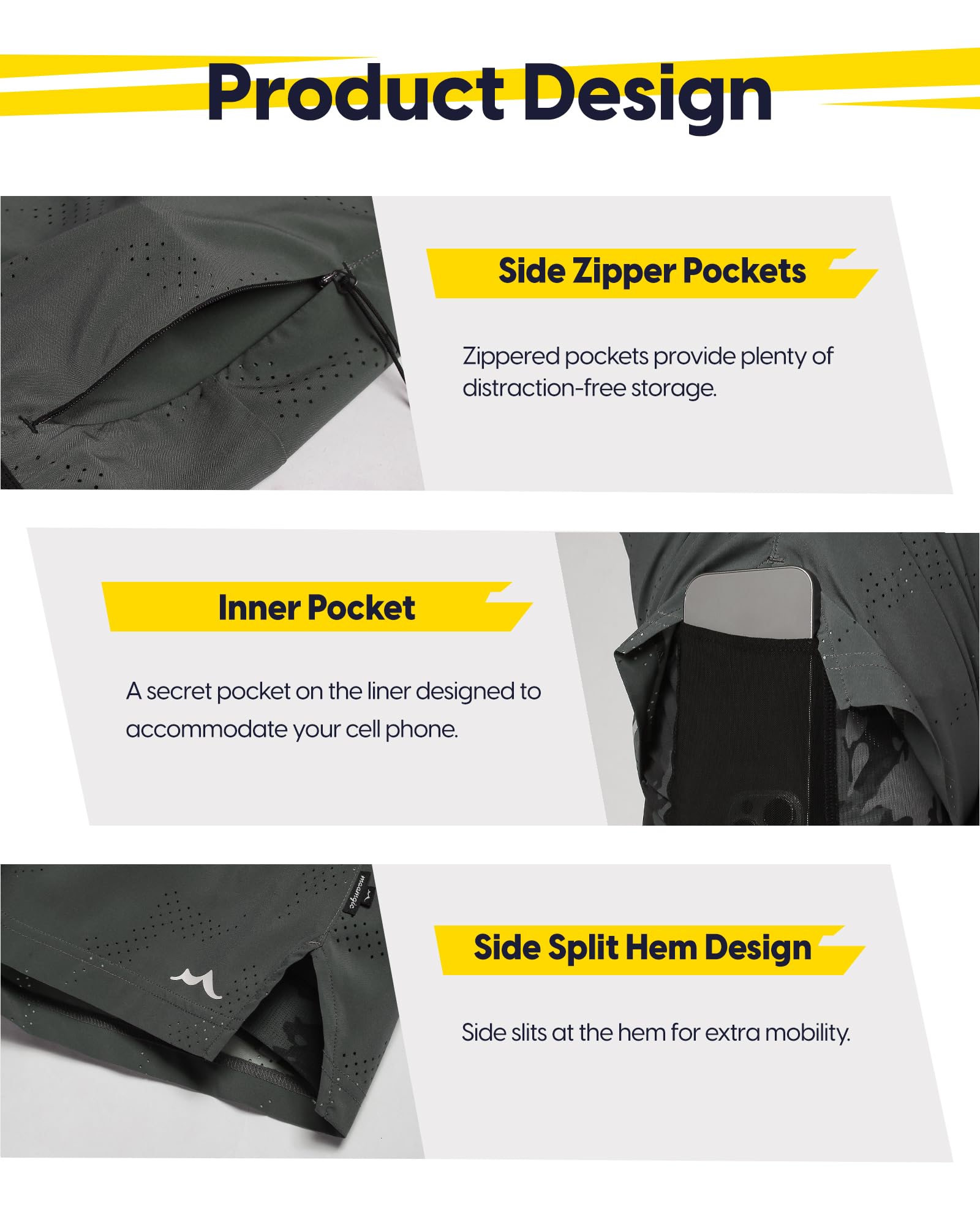 maamgic Pantalones cortos de correr 2 en 1 para hombre de 5 pulgadas con bolsillos con cremallera