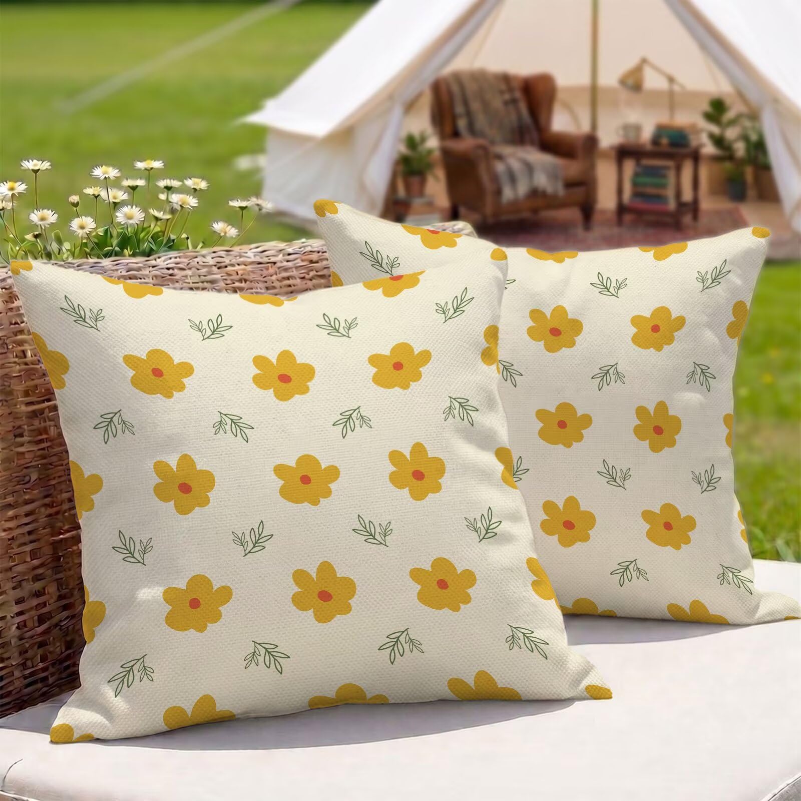Housse coussin imperméable 45x45 déperlante jaune pour mobilier terrasse
