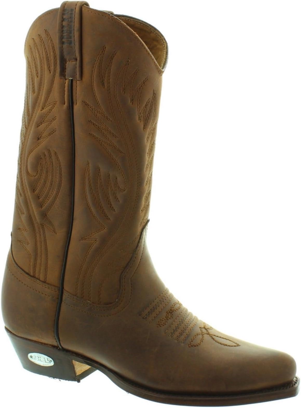 Loblan 194 Pointed Toe Brown Waxy Leather Hand Made Classic Western Cowboy Boots