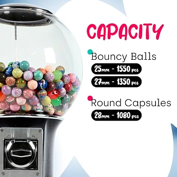 Gumball Machine with Stand - 4 FT Commercial Spiral Bubble Gum Machine - Coin Mechanism for $0.25 Dispenses 1 Capsules & Bouncy Balls- Vending Machines for Kids (Black)