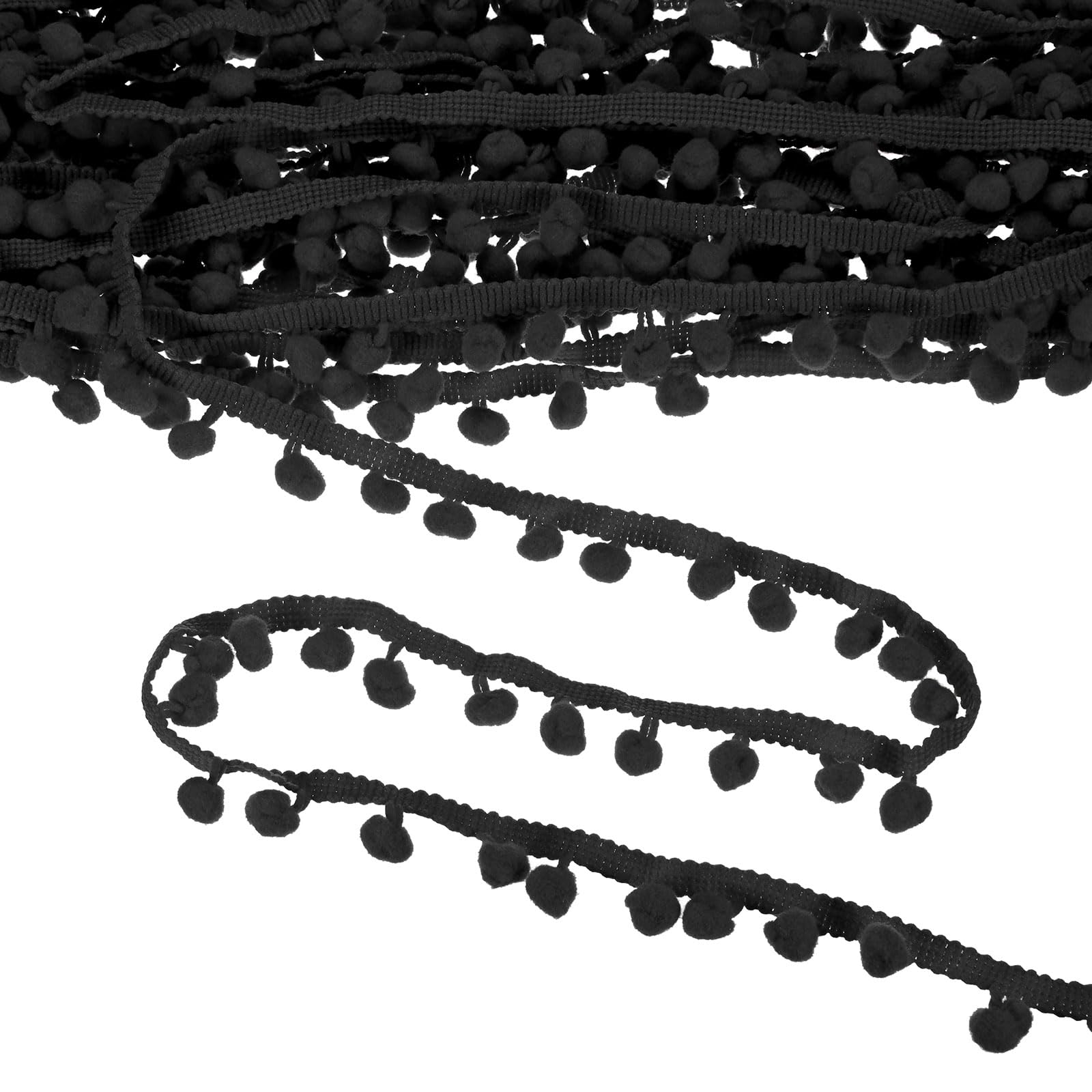 M METERXITY Pom Pom Ball Fringe Trim, 20 Yards 8mm Ball Fringe Trim Ribbon Sewing Accessory for Home Decoration/DIY Crafts/Curtain/Pillow [Black]