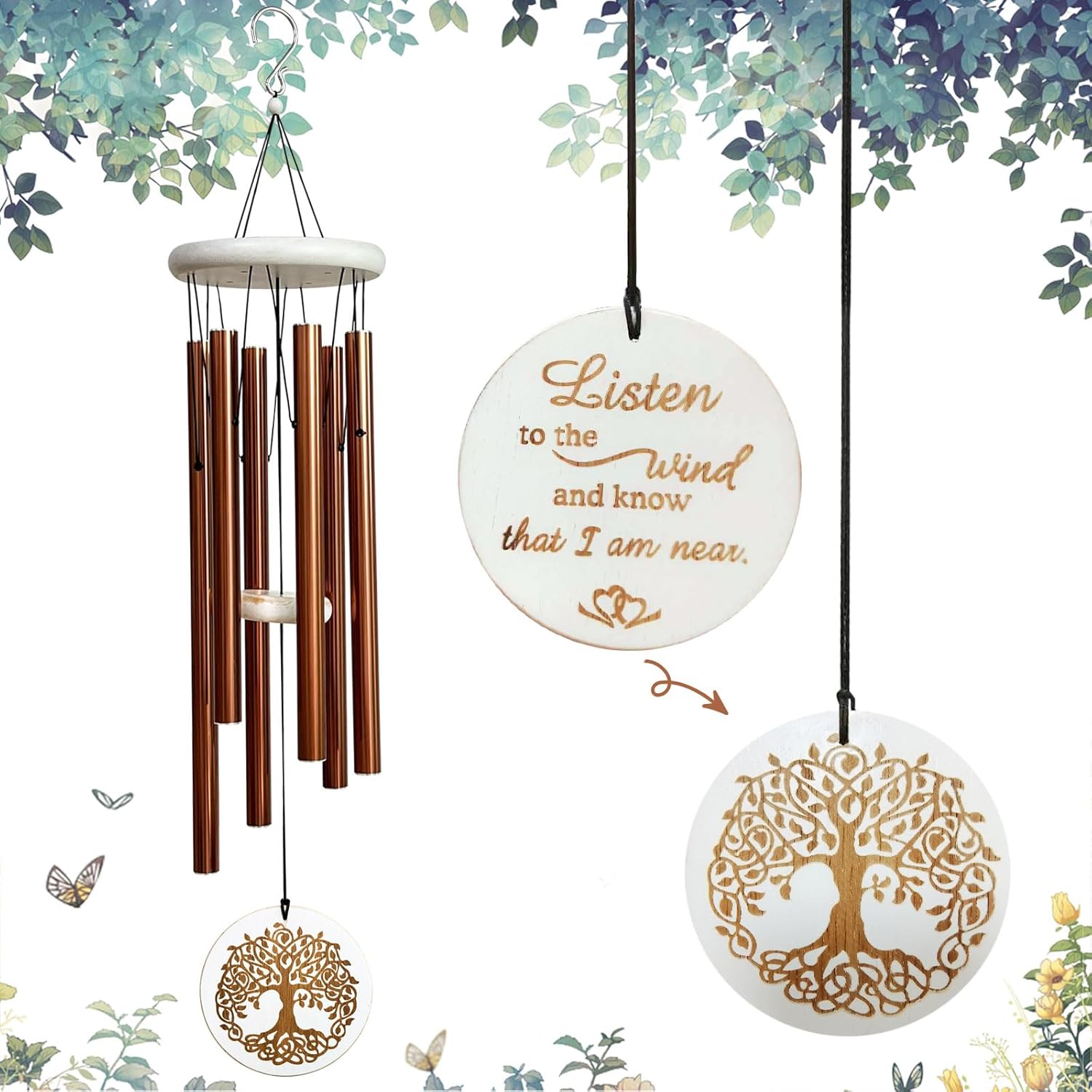 Hippolytusiart Wind Chimes Tree of Life for Loss of Loved