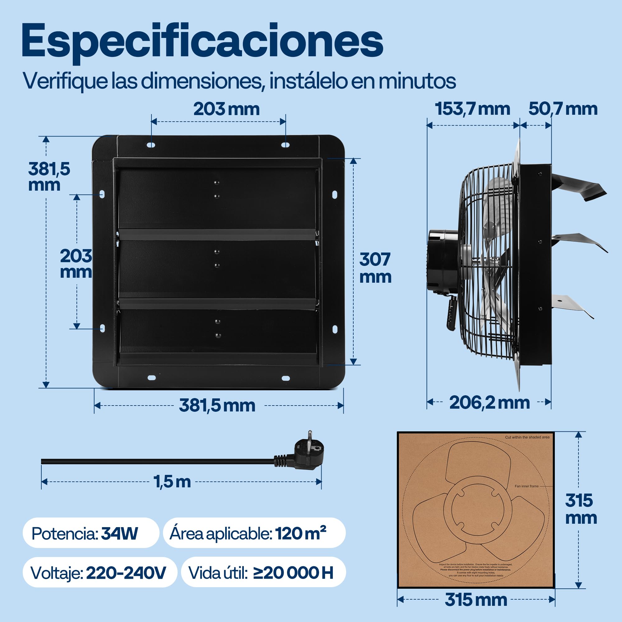 VIVOHOME 300mm Ventilador Extractor de Aire 1305m³/h con Motor EC Temporizador Controlador de Temperatura y Humedad Industrial para Invernadero Sótano Garaje Cocina