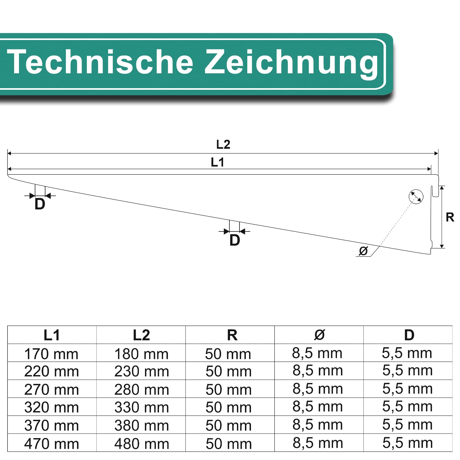 PRIOstahl Zestaw wsporników regałowych, 10 sztuk, 370 mm, srebrne, 2-rzędowe szyny ścienne, system regałów, stabilne uchwyty do 55 kg, do warsztatu, garażu, piwnicy