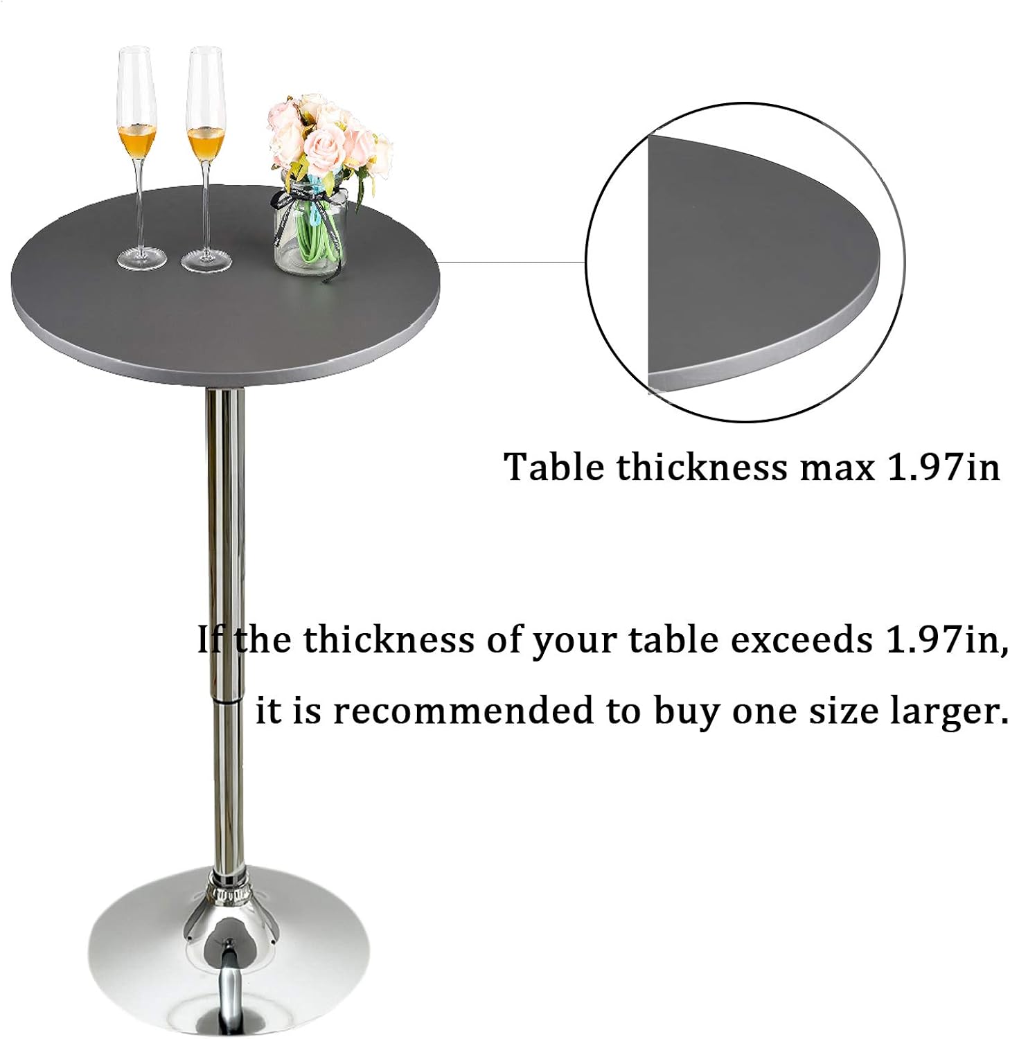 JISEN Cocktail Waterproof Round Table Topper Cap Polyester Fitted Stretchable Tablecloth Cover 48 Inch D-Black