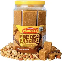 Paçoca Caseira Tradicional, Gibi Doce de Amendoim, 20 Unidades, 1Kg, Sem Glúten, Para Festas e Eventos, Doces Mareli