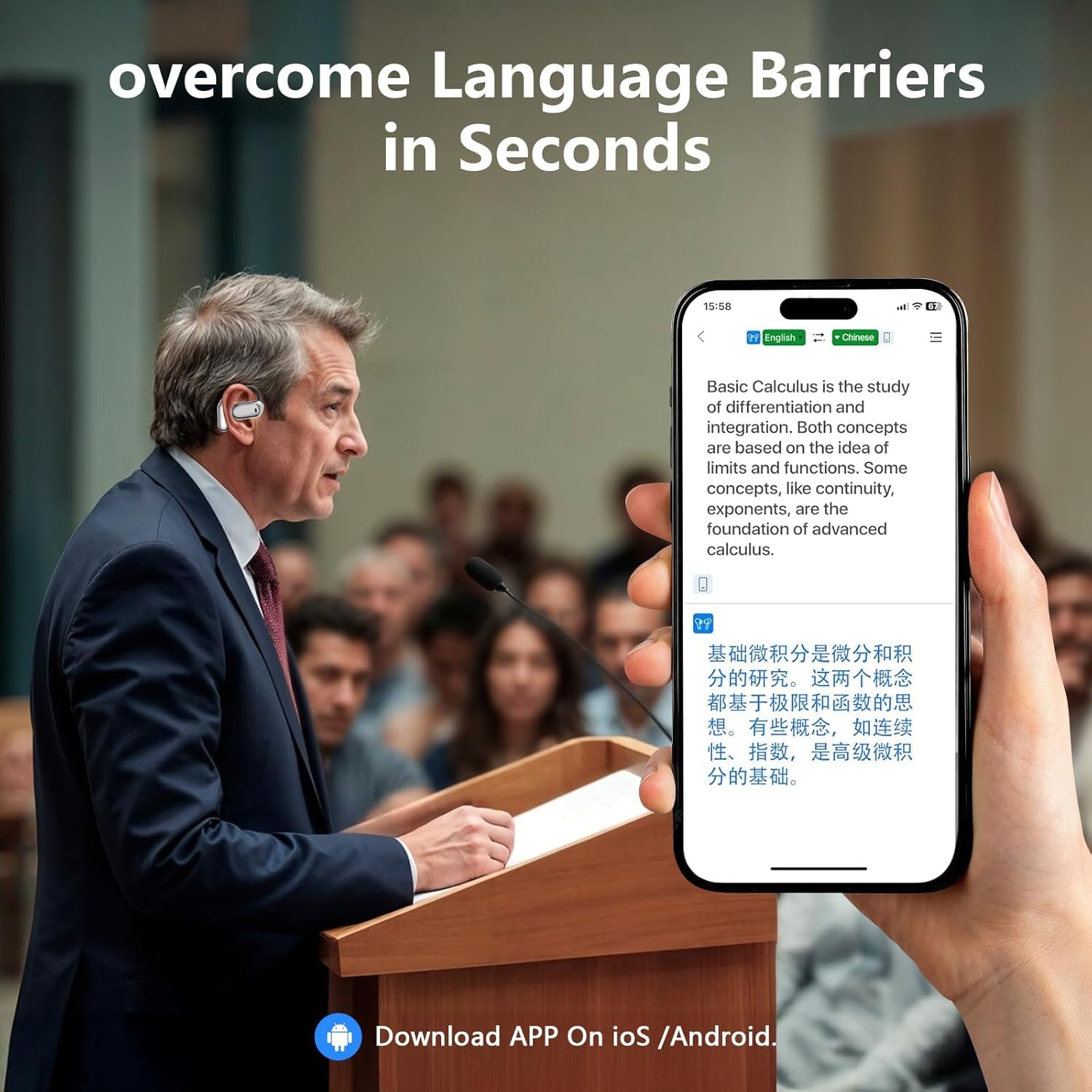 AI Écouteur Traducteur Instantané, Écouteur traducteur Vocal Temps Réel Bluetooth avec écran de Couleur LCD Touch, sans Fil Réduction du Bruit Oreillette, 144 Langues