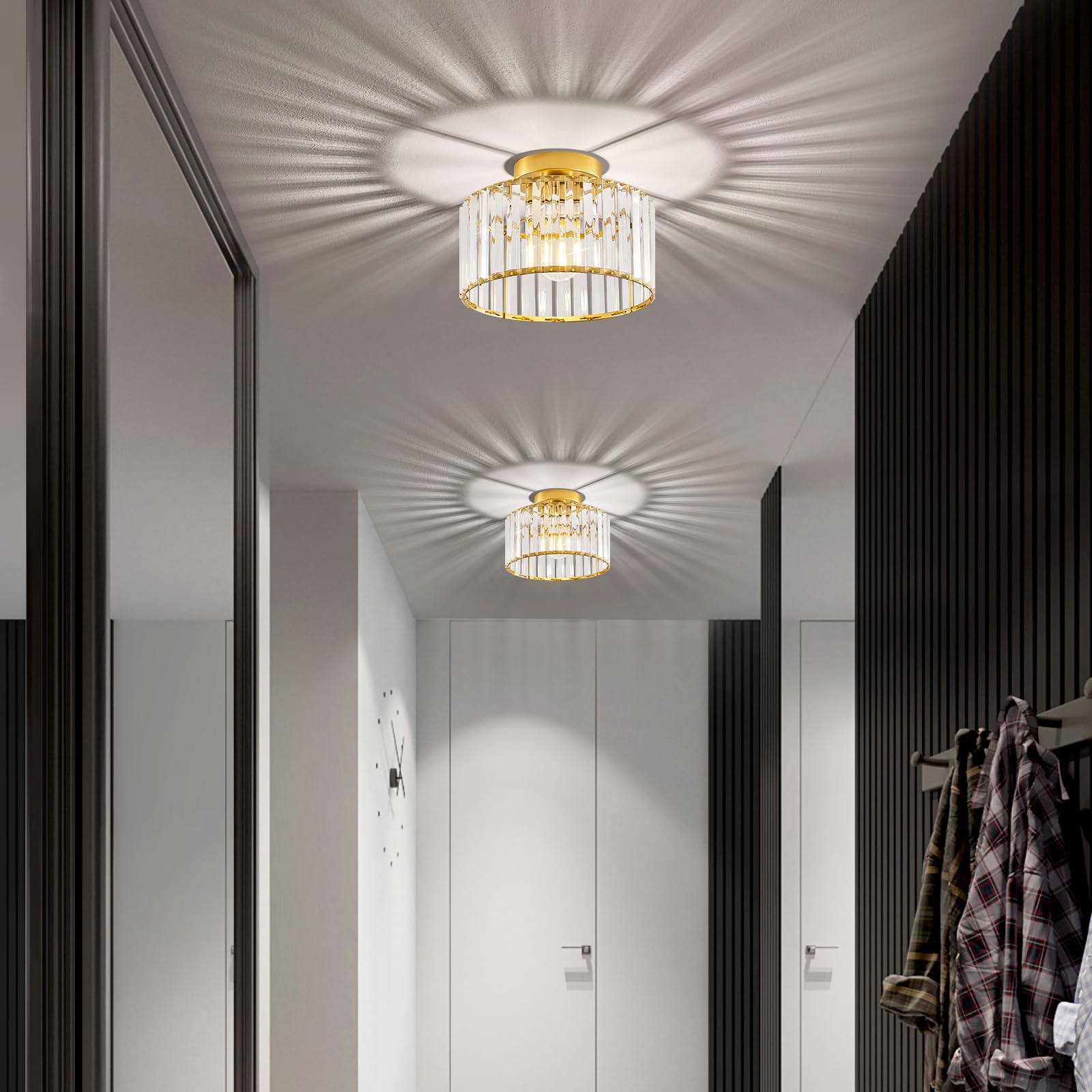 Qamra Moderne Deckenleuchte Gold Kristall Lampenschirm 27CM | Deckenlampe Metall Rund Hängend Lampe für Schlafzimmer Wohnzimmer Küche Flur Esszimmer E27(Glühbirnen nicht enthalten)