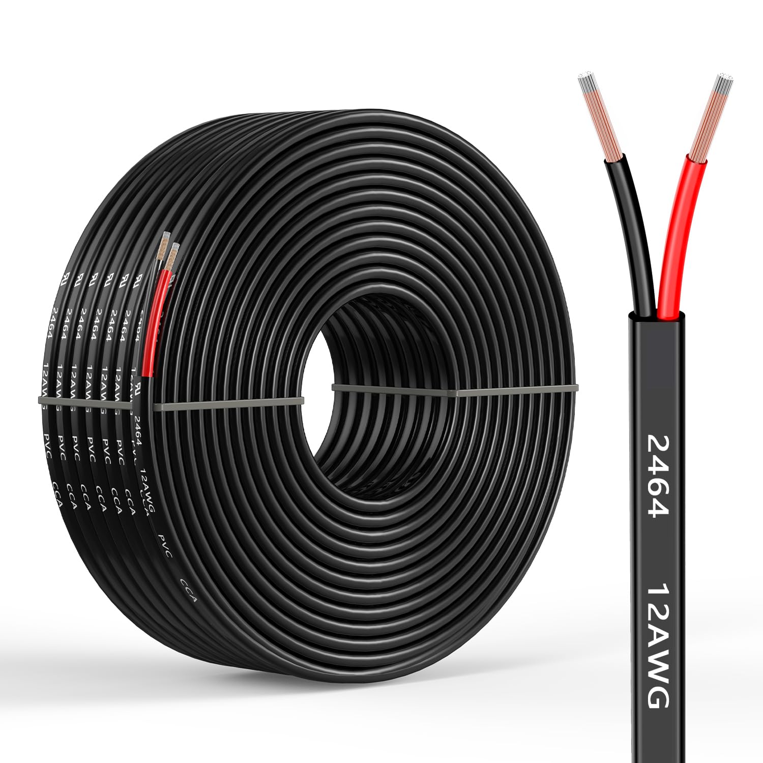 12AWG 2-przewodowy przewód elektryczny, 30,5 m, 2 x 3,31 mm², elastyczny kabel przedłużający o niskim napięciu PCW pokryty miedzią aluminiowy do oświetlenia samochodu, oświetlenia zewnętrznego