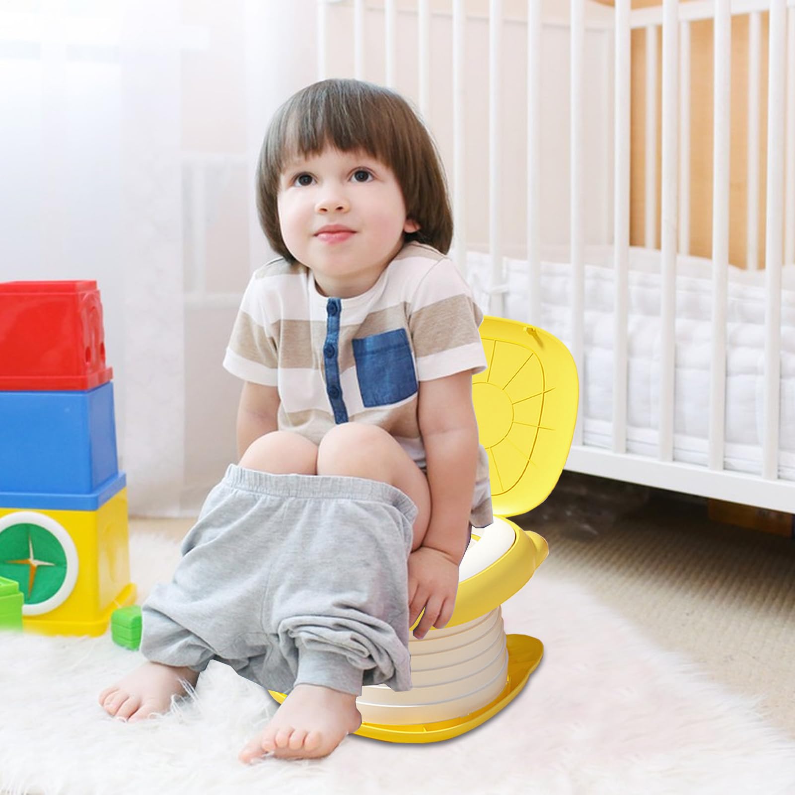Orinal de viaje plegable, asiento de inodoro portátil, 9.45 x 6.69 | pulgadas para niños con absorbente, entrenador duradero, inodoro móvil con diseño plegable, ayuda de baño infantil para viaje