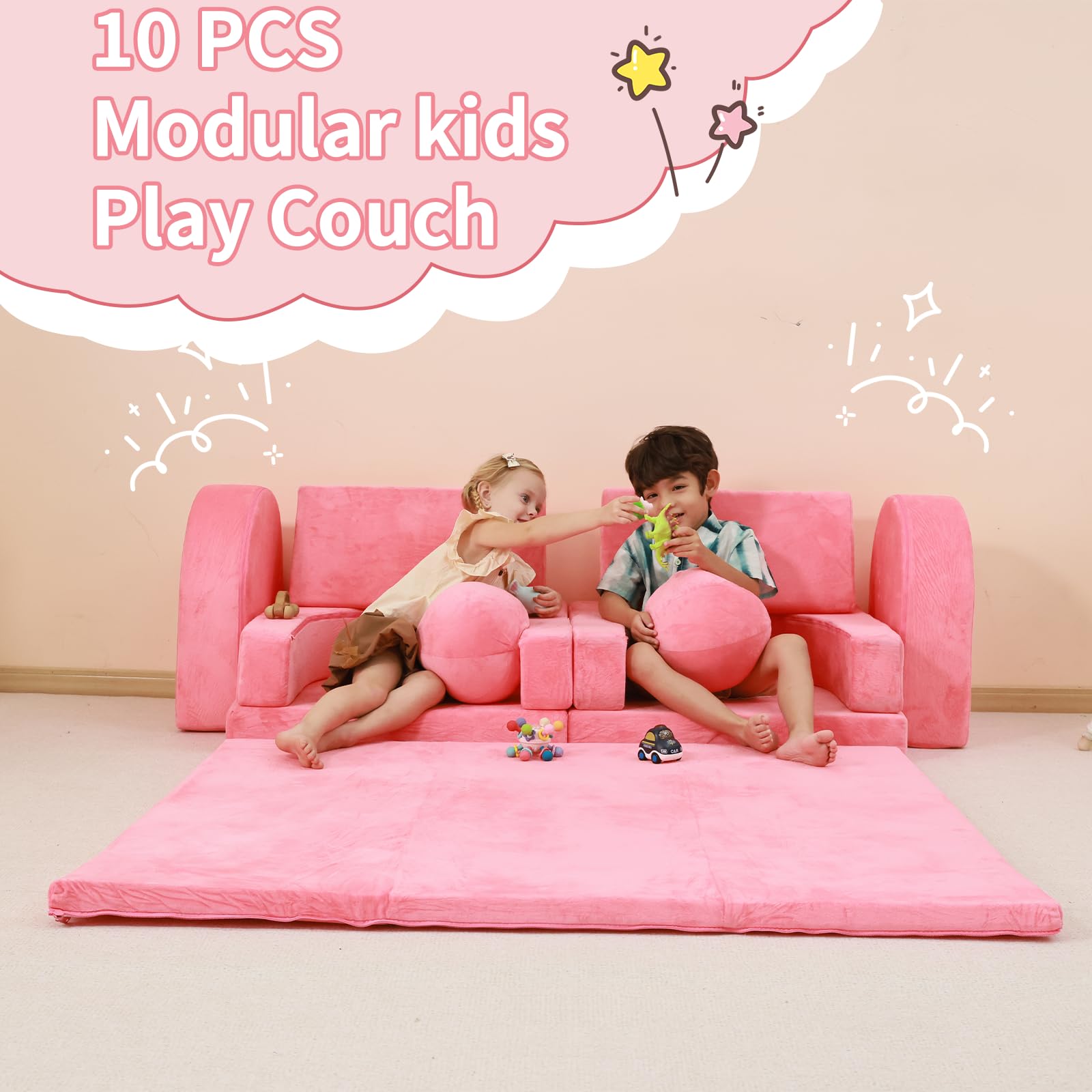 AIKSIWAI Couch Kids with Large Crawling Mat, Modular Play Couch Convertible Tunnel for Boys and Girls or Pet , Kid Sofa for Inspiring Child Versatile and Imaginative,Gift for Kids