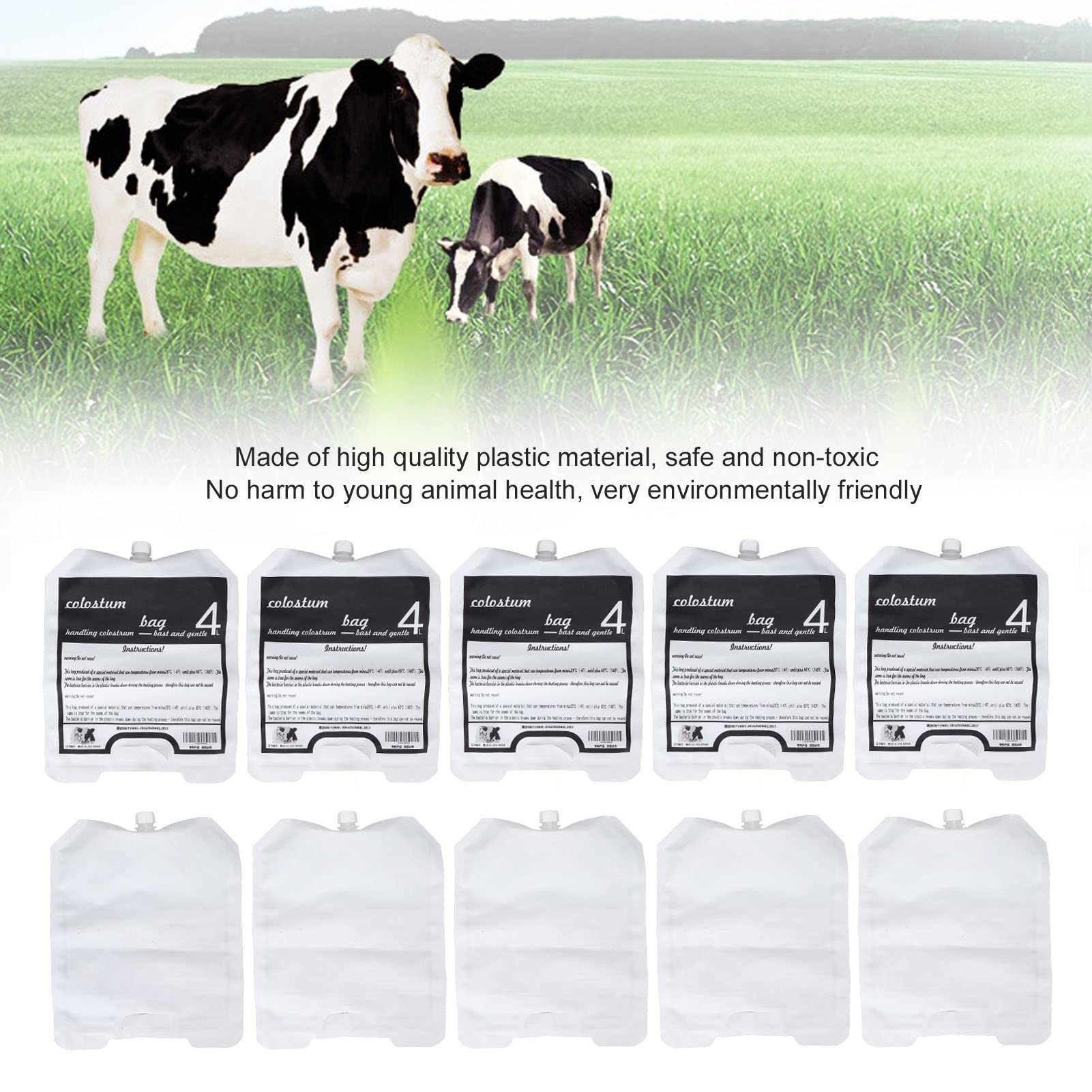 Lot de 10 sacs de collecte de colostrum, 4 L, interface en spirale, sac d'emballage professionnel de colostrum de veau, sac d'emballage de lait de mouton, collecteur de lait maternel pour fournitures