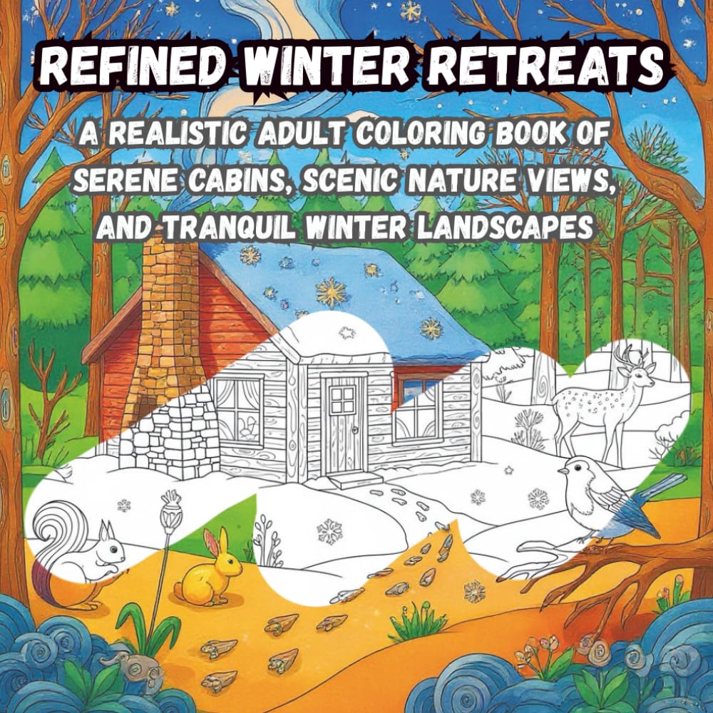 Refined Winter Retreats: A Realistic Adult Coloring Book of Serene Cabins, Scenic Nature Views, and Tranquil Winter Landscapes