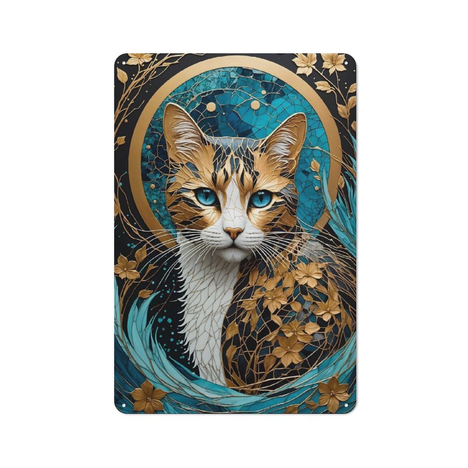 Junmoney Cat Kintsugi 30X20cm Retro Tin Sign With For Kitchen Or Home Bar, A Decorative Gift For A Newly Furnished Kitchen And Home Bar