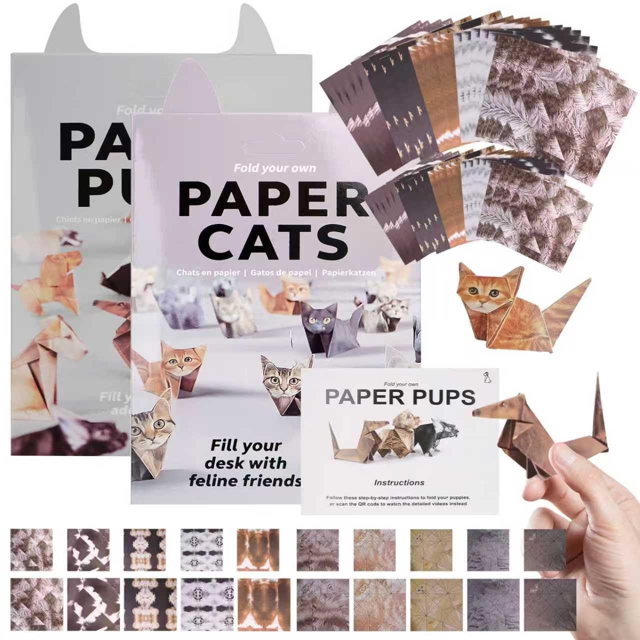 DIY Paper Cats Origami Kit - 50 Sheets Origami Paper to Fold Cute Cat Figures, Creative Paper Craft Activity for Cat Lovers, Desk Decor and Gift for Pet Lovers（Cats+Dogs）