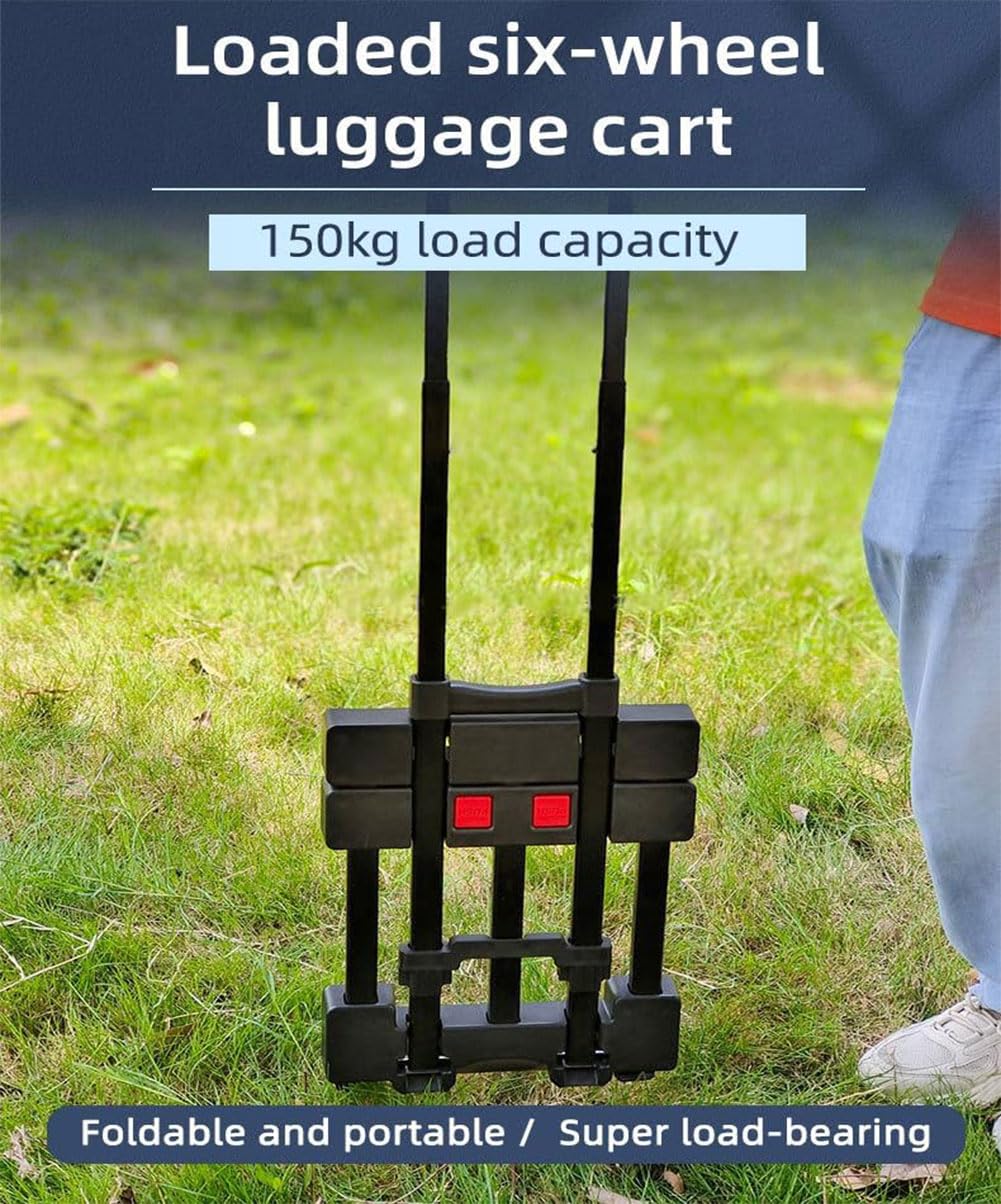 Carrello a mano pieghevole portatile, carrello per bagagli leggero con 6 ruote girevoli, carrello a mano pieghevole con maniglia regolabile, carrello multiuso per spostamenti e acquisti da viaggio