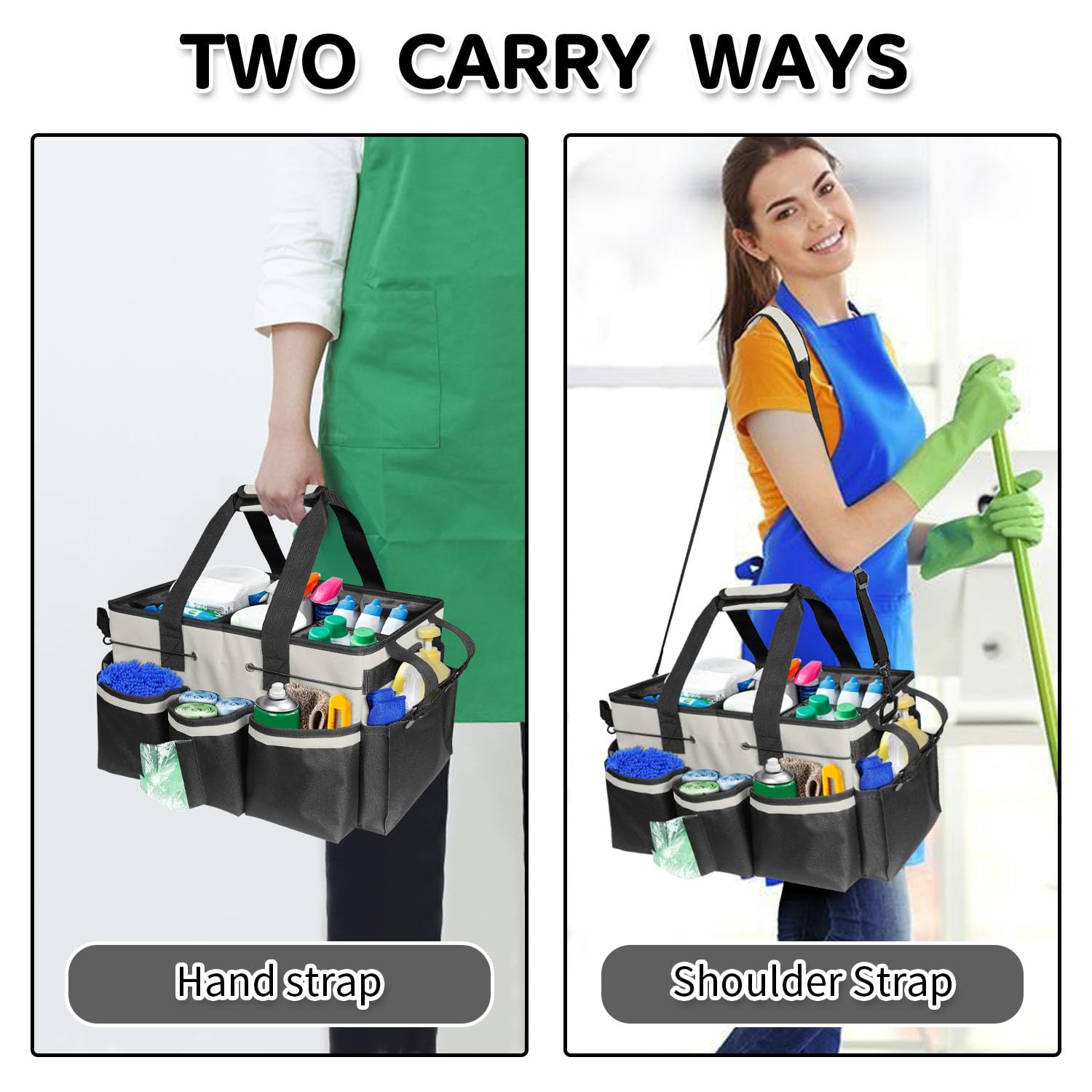 Boczif Cleaning Caddy Bag Wearable, Cleaning Caddy Supplies Organizer with Handle, Shoulder Straps & Detachable Divide - Image 4