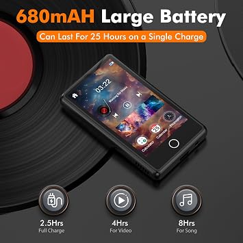 80GB MP3 Music Player with Bluetooth, 3-inch Portable MP4 Player Support All Formats Video with Built-in Speaker, FM Radio, Video, E-Book, Recording. Expandable up to 256GB, Black