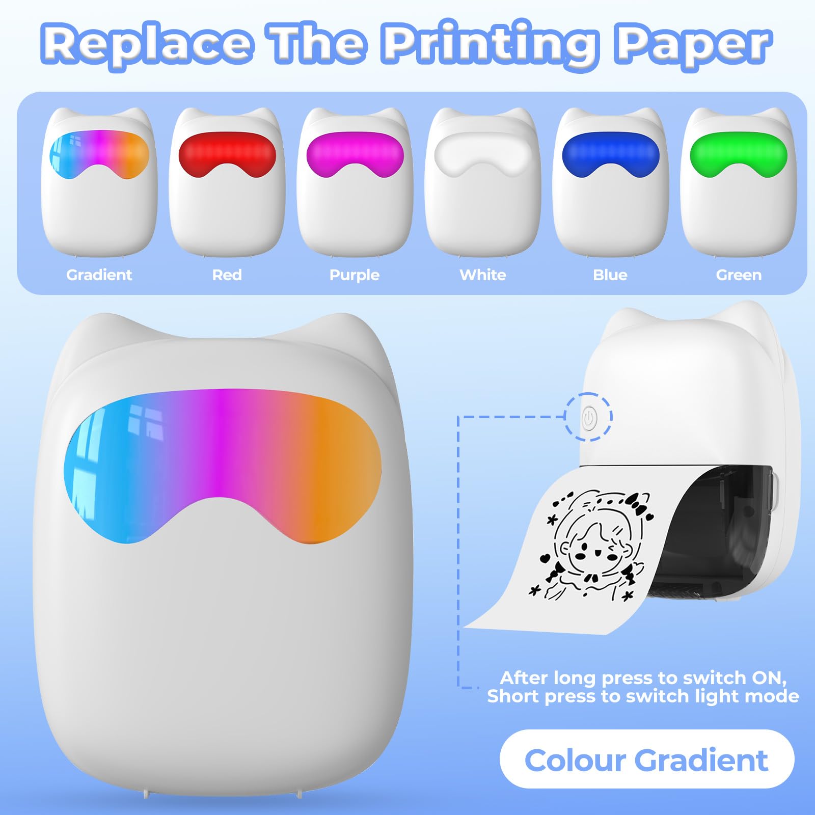 Mini Imprimante Portable Thermique sans Fil Bluetooth avec 14 Rouleaux de Papier pour iOS Android Notes Photos Journal