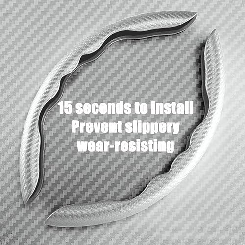 Vista 23 de WOCOCN 2 fundas para volante de automóvil, protector antideslizante de fibra de carbono para hombres y mujeres, múltiples opciones de color, Beige
