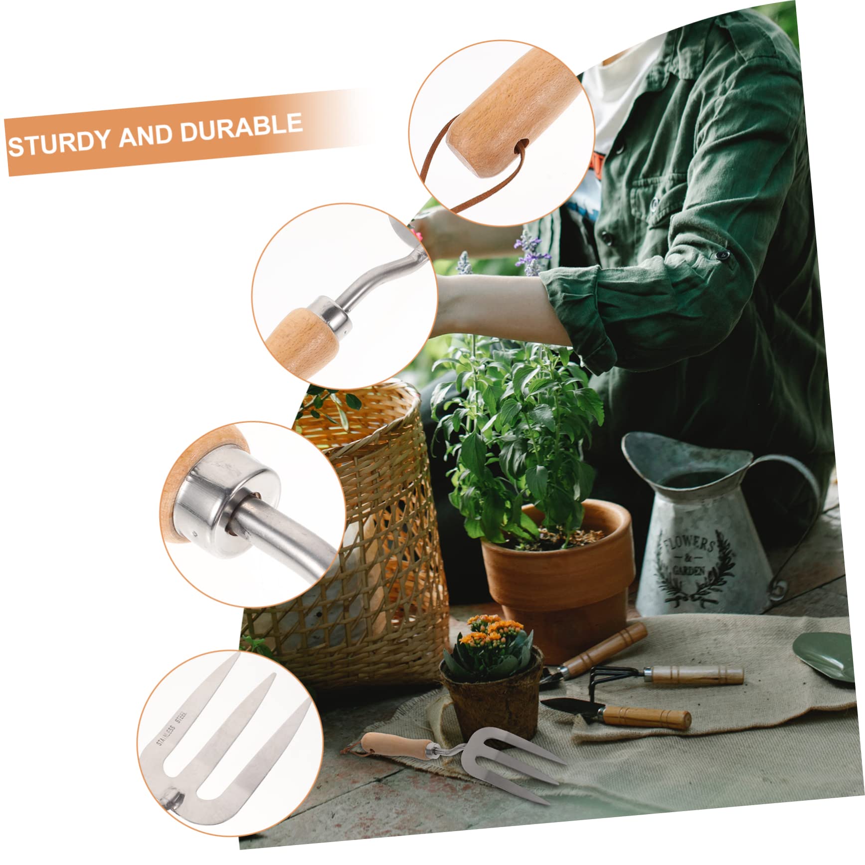 BCOATH Practical Gardening Kit Stainless Steel Cultivator Hand Rake Garden Weeding Tool Portable