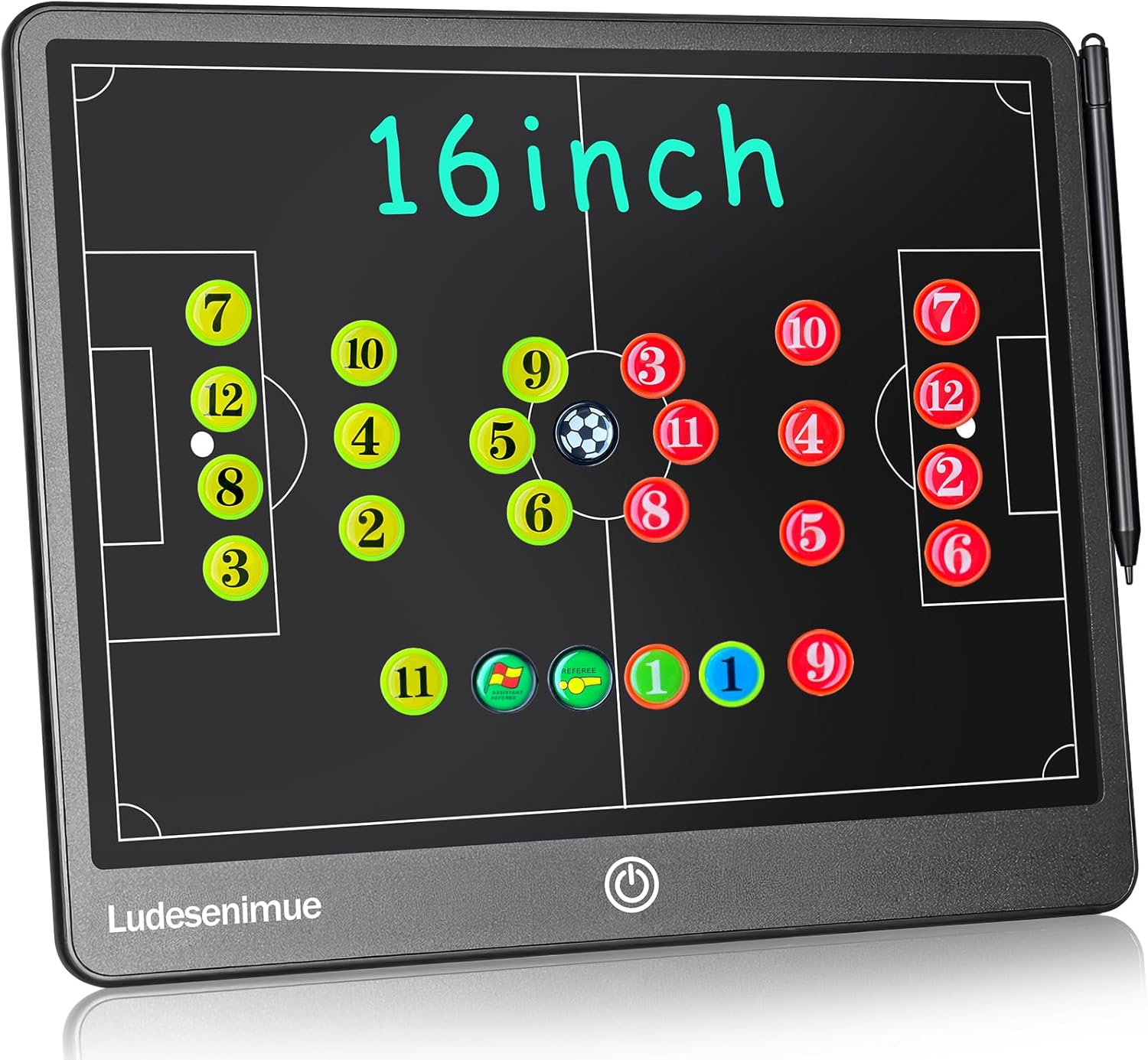 Magnetic Soccer Tactic Board with Movable Pieces - 16" LCD Electronic Coaching Board Witch Stylus Pen, Essential Soccer Training Equipment