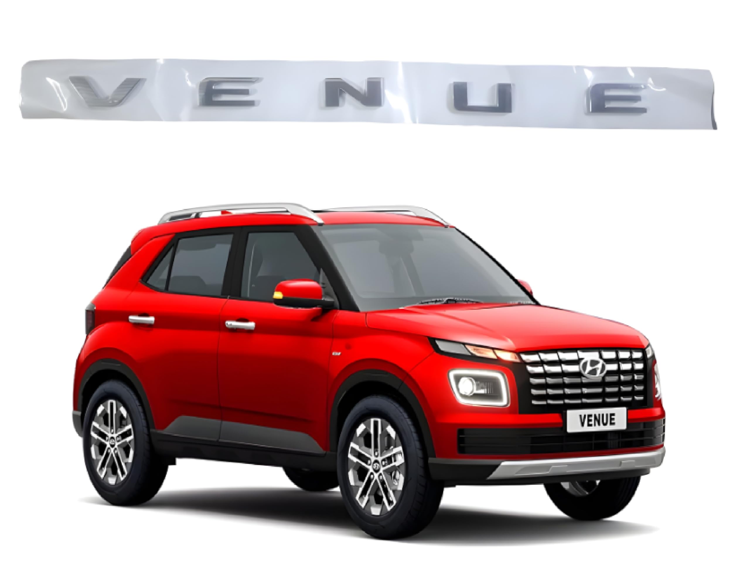 Venue 3D Bonnet Letter Alphabets Names Logo Chrome Exterior Car Accessories for Venue Car, Silver 46x2.5x0.3 cm