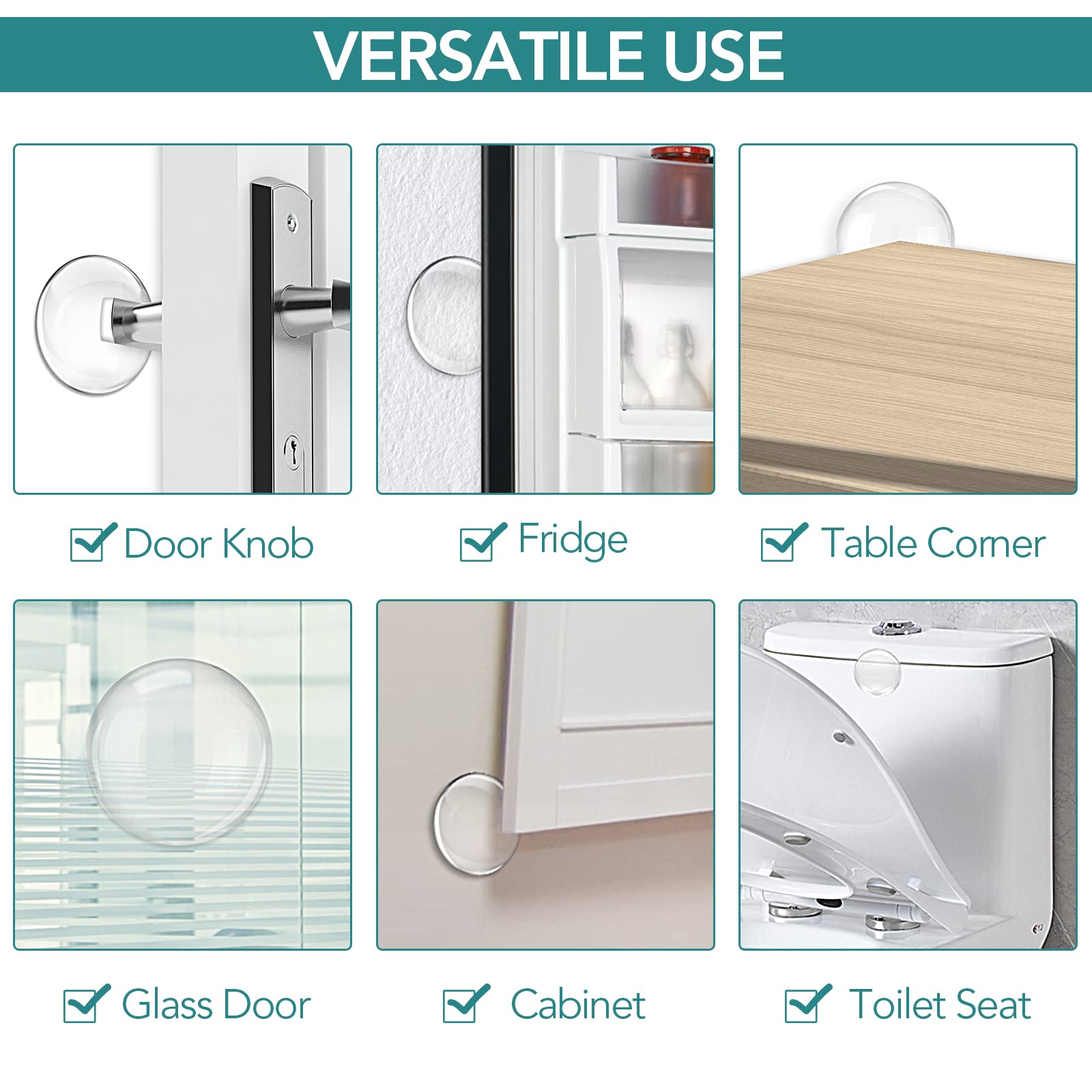Door Stoppers Wall Protector, 6PCS Etybetopstar Reusable Door Bumper with Self Strong Adhesive, Quiet, Shock Absorbent Gel for Home, Office, Wall Protector from Door Knobs (Round 1.57inch, Clear) 4