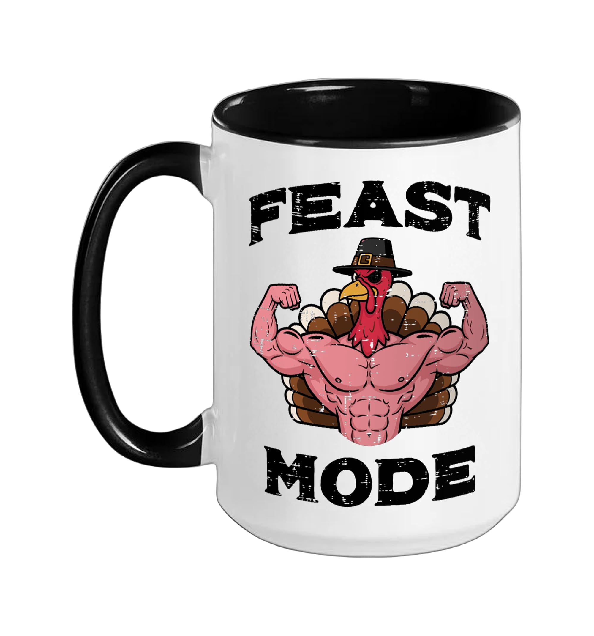 Thanksgiving Buff Turkey Feast Muscle Workout Gym Men Ceramic Mug, Black/White, 15oz Black/White 15 Ounces