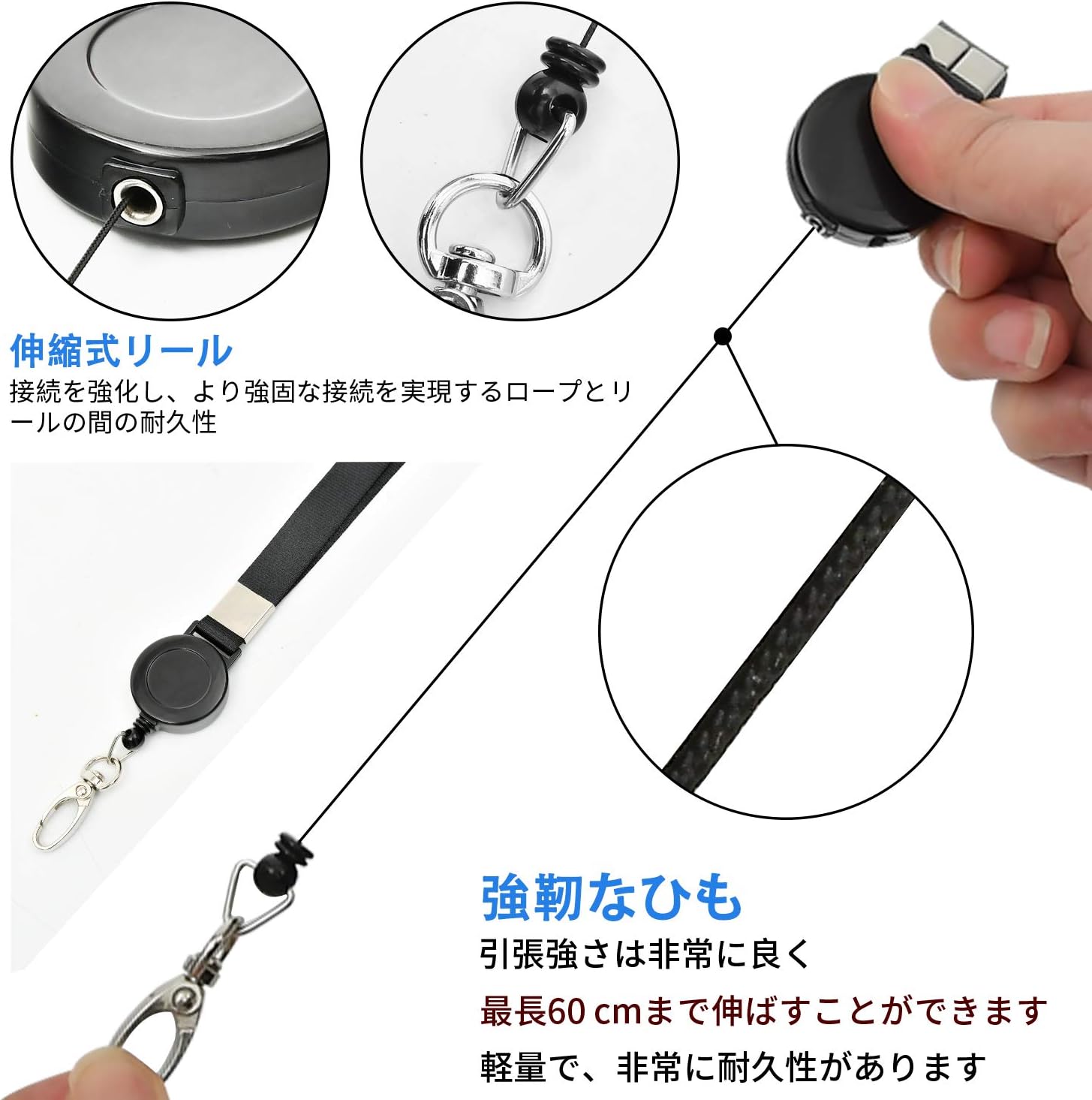 SUGURE IDカードホルダー ネームホルダー 名札ホルダー PU 横型 社員証 カードケース メンズ 防水 伸縮リール式 ネックストラップ 吊り下げ パスケース 定期入れ 通勤 通学 男女兼用 名刺入れ (横+ブラック)