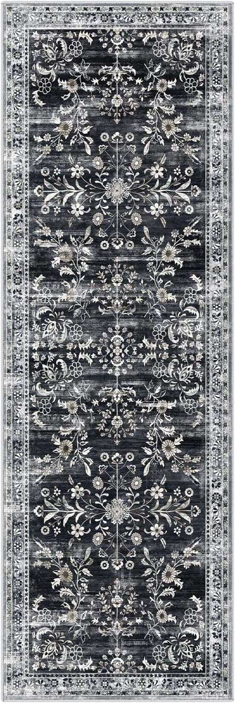 Rugi bieżnikowe, 80 x 270 cm, tradycyjny kwiatowy czarny biały, nowoczesny wystrój domu, sypialnia,