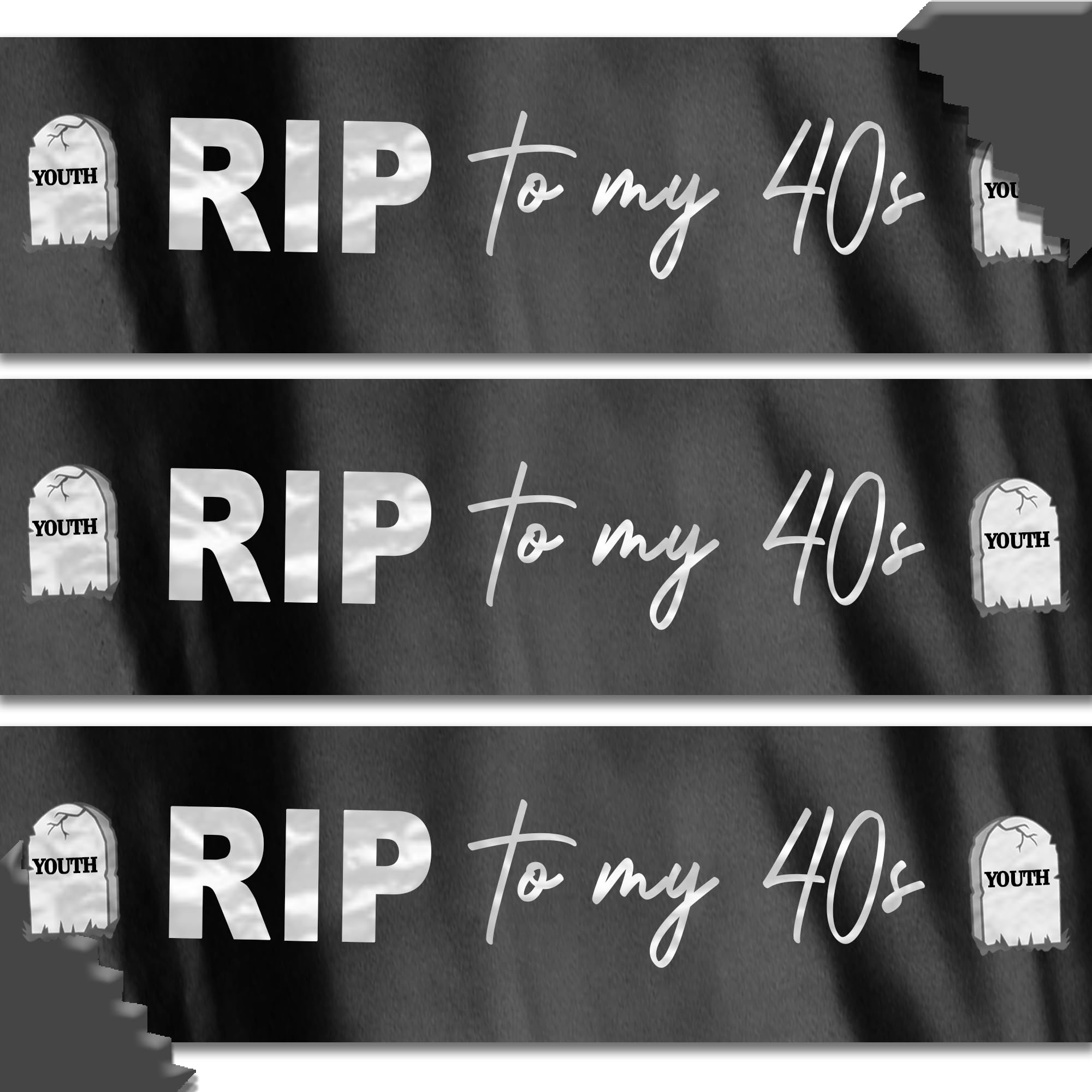 RIP to my 40s Banners - Pack of 3 Birthday Banner - 50th Birthday Celebrations Party Decorations | Satin Ribbon Black