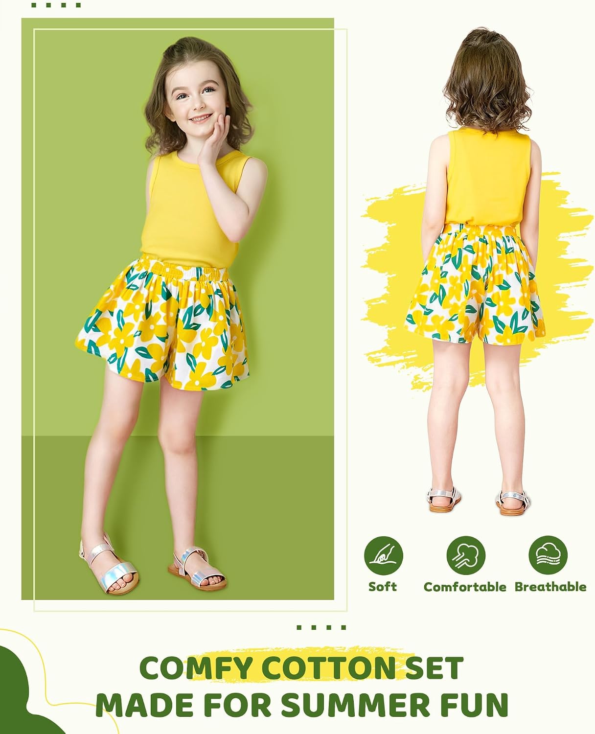 Girls Clothes Summer Outfits for Toddler Girls Clothing Sets 4 Piece Little Kid Tank Top and Shorts Set Size 2T-8Y
