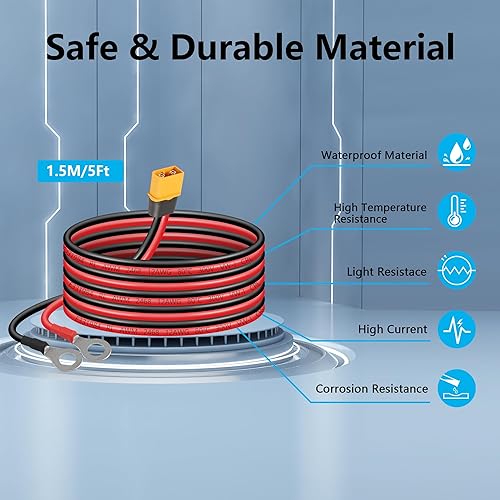 Miniatura 5 de SinLoon XT60 - Cable de terminal de anillo tórico 12AWG 59 pulgadas XT60H macho a junta tórica, cable conector para aviones RC, juguete, autos,