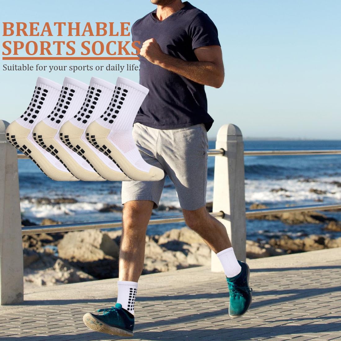 4 pares de calcetines antideslizantes de fútbol, calcetín antideslizante, gruesos, transpirables, para fútbol, yoga y senderismo, tallas 38-45