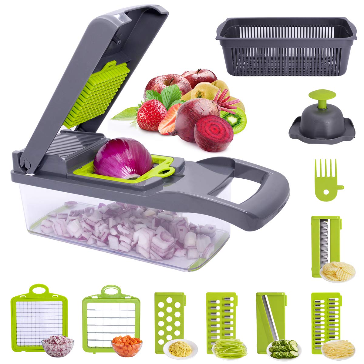 Vegetable Chopper Pro Food Chopper, SPAZEL Onion Chopper Vegetable Slicer  Cutter Dicer Grinder Grater Cuber with Multifunctional Interchangeable ...