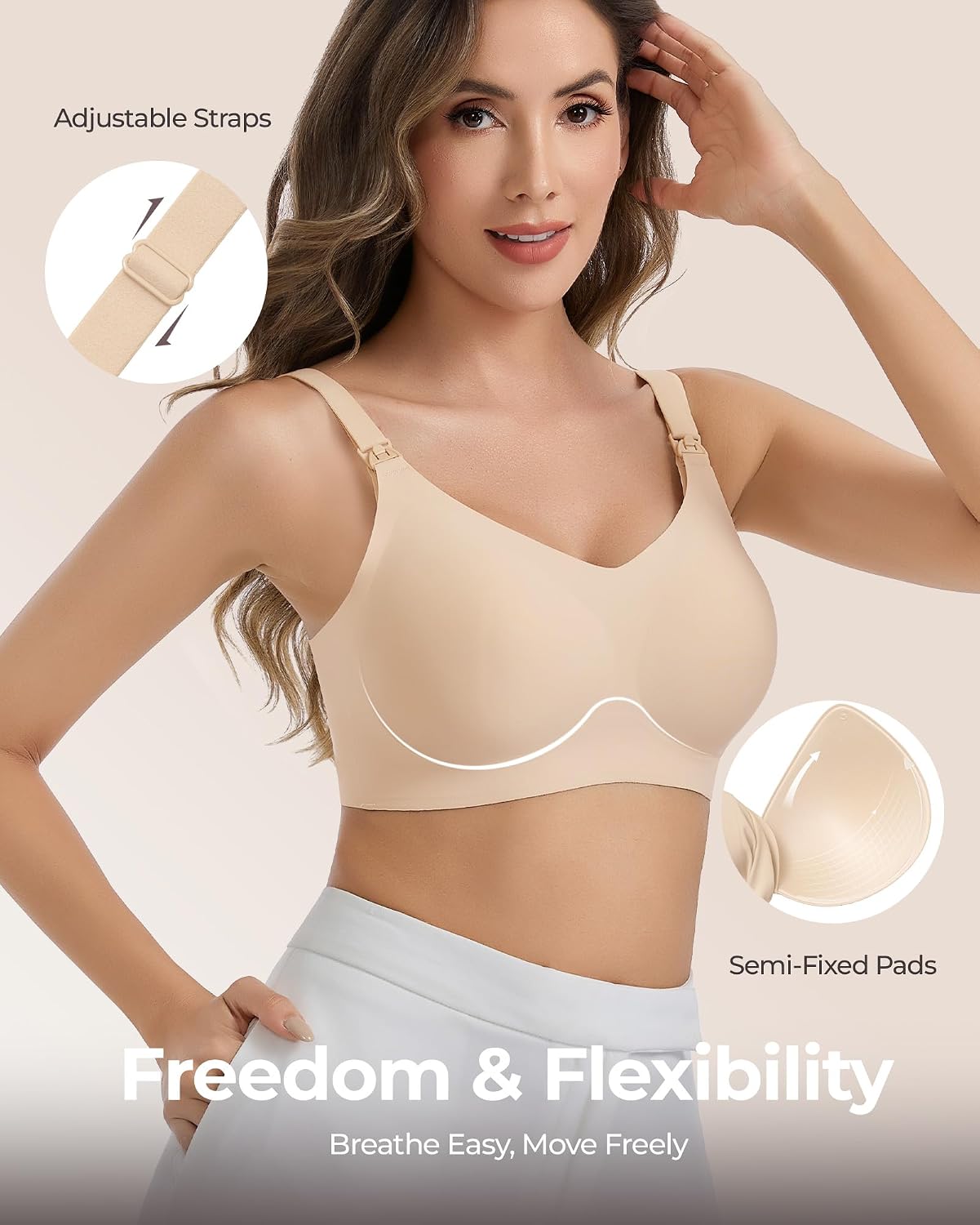Vinfact Pumping Bra Hands Free Comfort Wireless Seamless Breast Pump Bra Full Coverage Everyday Bra for Maternity Postpartum