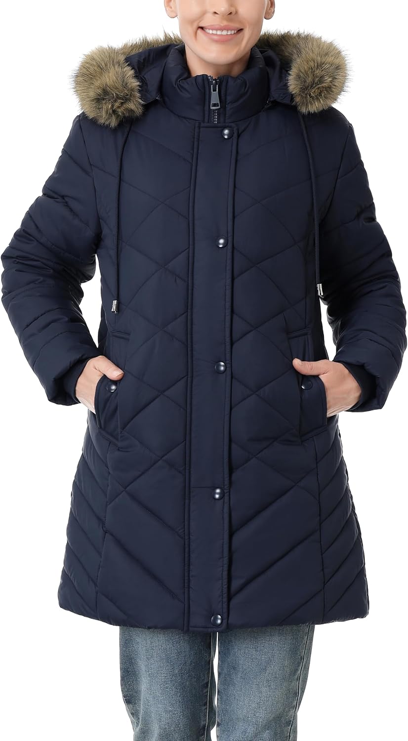 Women's Long Warm Winter Coat Windproof Thickened Fleece Lined Down Jacket Waterproof Puffer Outerwear with Removable Hood - Image 5