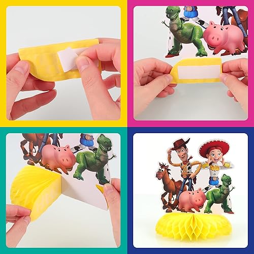 Miniatura 3 de 9 piezas de juguetes de dibujos animados, centro de mesa de panal para decoración de mesa, decoración de fiesta de cumpleaños de panal, suministros