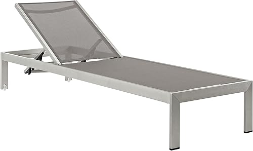 Juego de sofá modular de aluminio Modway, de color plata y beige, para playa, exteriores, patio, juego de 3 unidades, Plateado gris