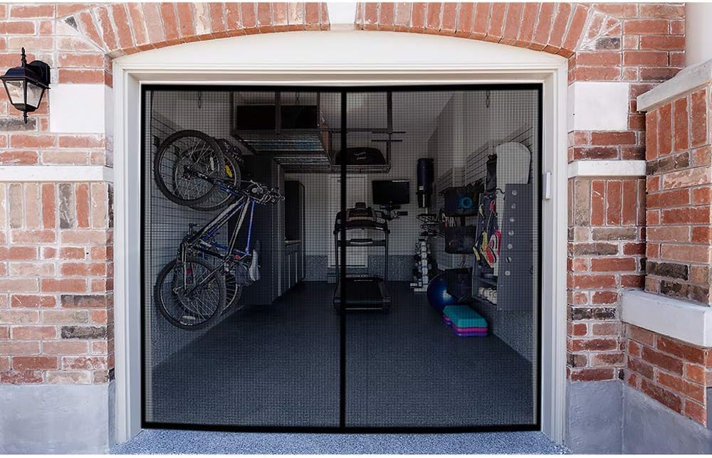 Garage Screen Doors for 1 Car Garage, 8x7Ft Magnetic Closure Heavy Duty Weighted Bottom Screen Self Sealing Fiberglass Mesh Anti Annoying Animals Retractable Net-Easy Assembly & Pass-Through (Black)