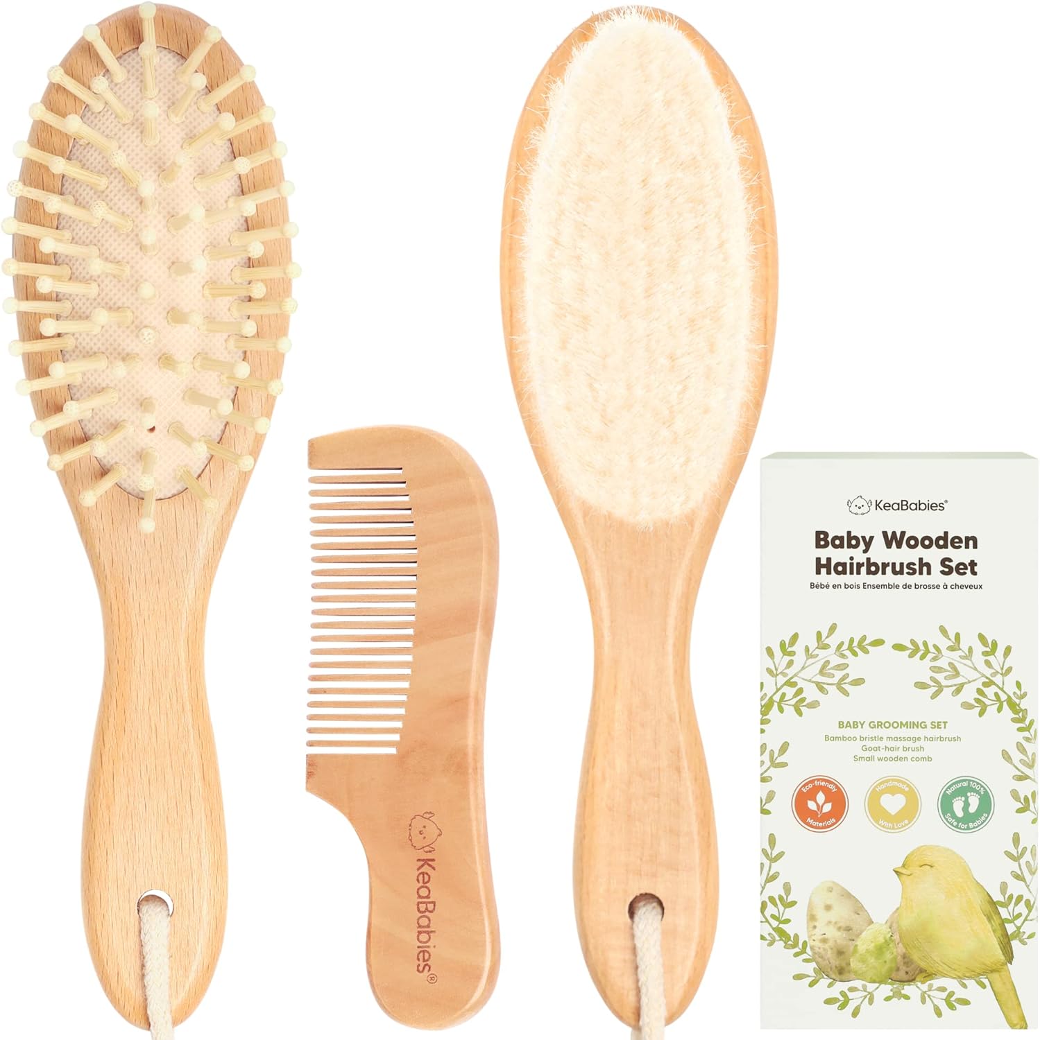 Baby Hair Brush and Baby Comb Set Wooden Baby Brush with Soft Goat Bristle Toddler Hair