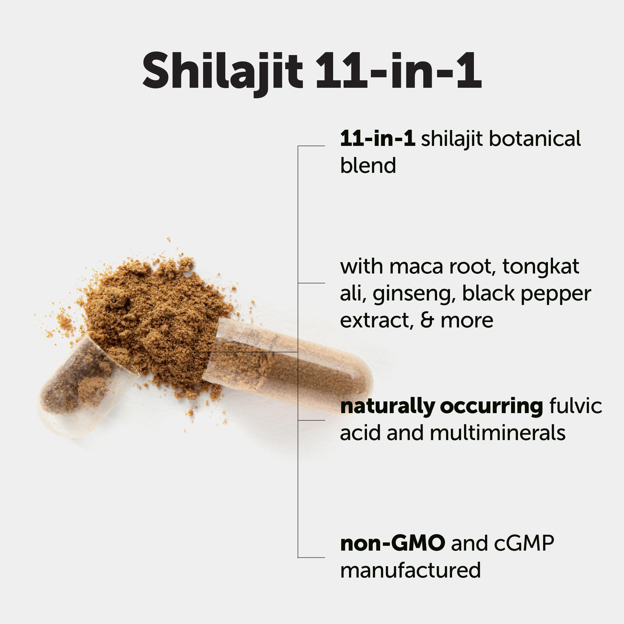 Micro Ingredients Shilajit 11‑in‑1 Complex for Men & Women, 240 Capsules - High Potency Shilajit Extract with Naturally Occurring Fulvic Acid - Maca Root, Tongkat Ali, Ginseng, Black Pepper & More — Amazon image 2