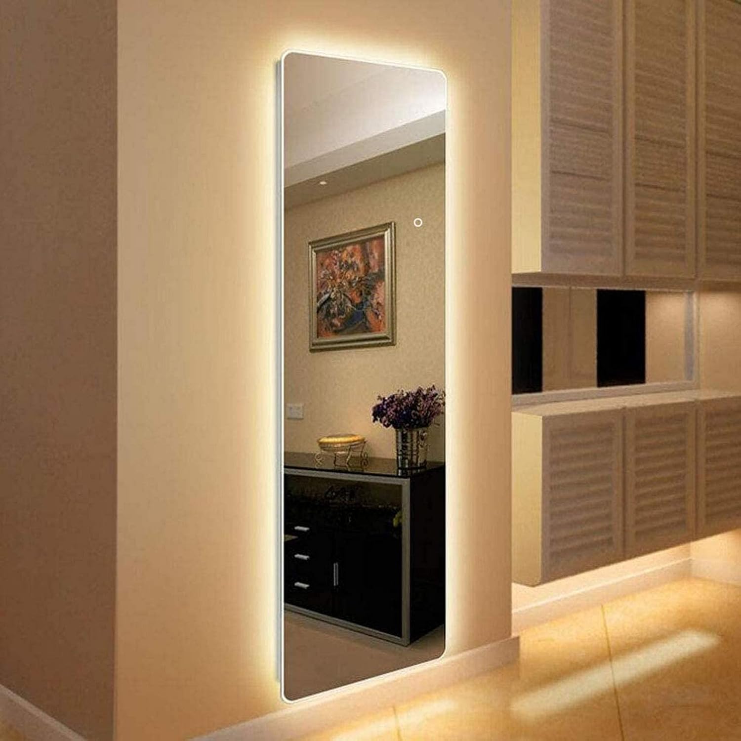 Full Length Mirror Floor Mirror Wall Mounted LED Lighted Bathroom/Mirror Backlit Porch Decorative Mirror Warm Light