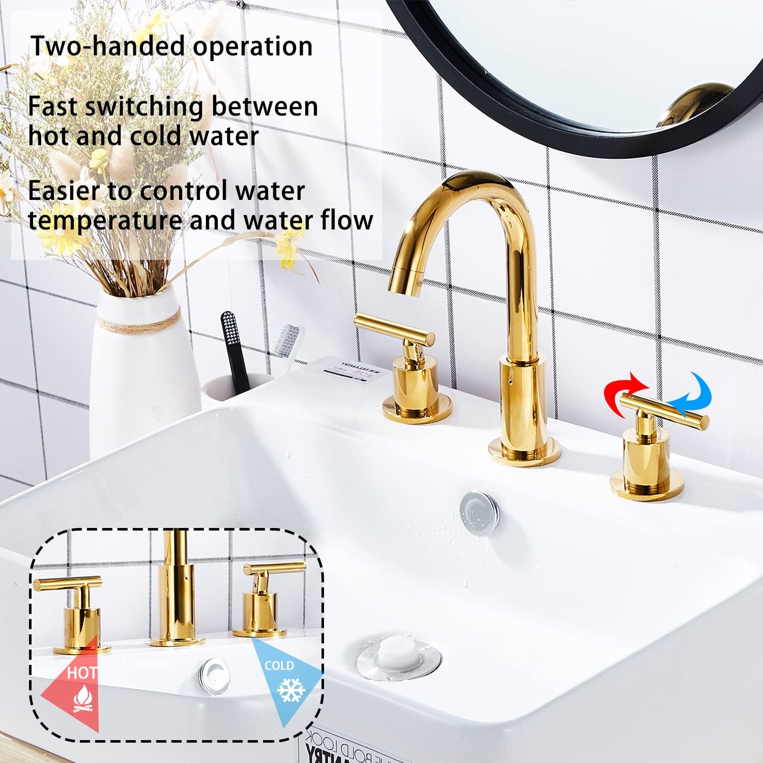 Lоwеѕt Prісе GGStudy 2-Handle Bathroom Faucet 3 Holes 360 Swivel Spout Gold Widespread Bathroom Sink Faucet with Pop Up Drain Bеѕt Rеvіеw GGStudy 2-Handle Bathroom Faucet 3 Holes 360 Swivel Spout Gold Widespread Bathroom Sink Faucet with Pop Up Drain