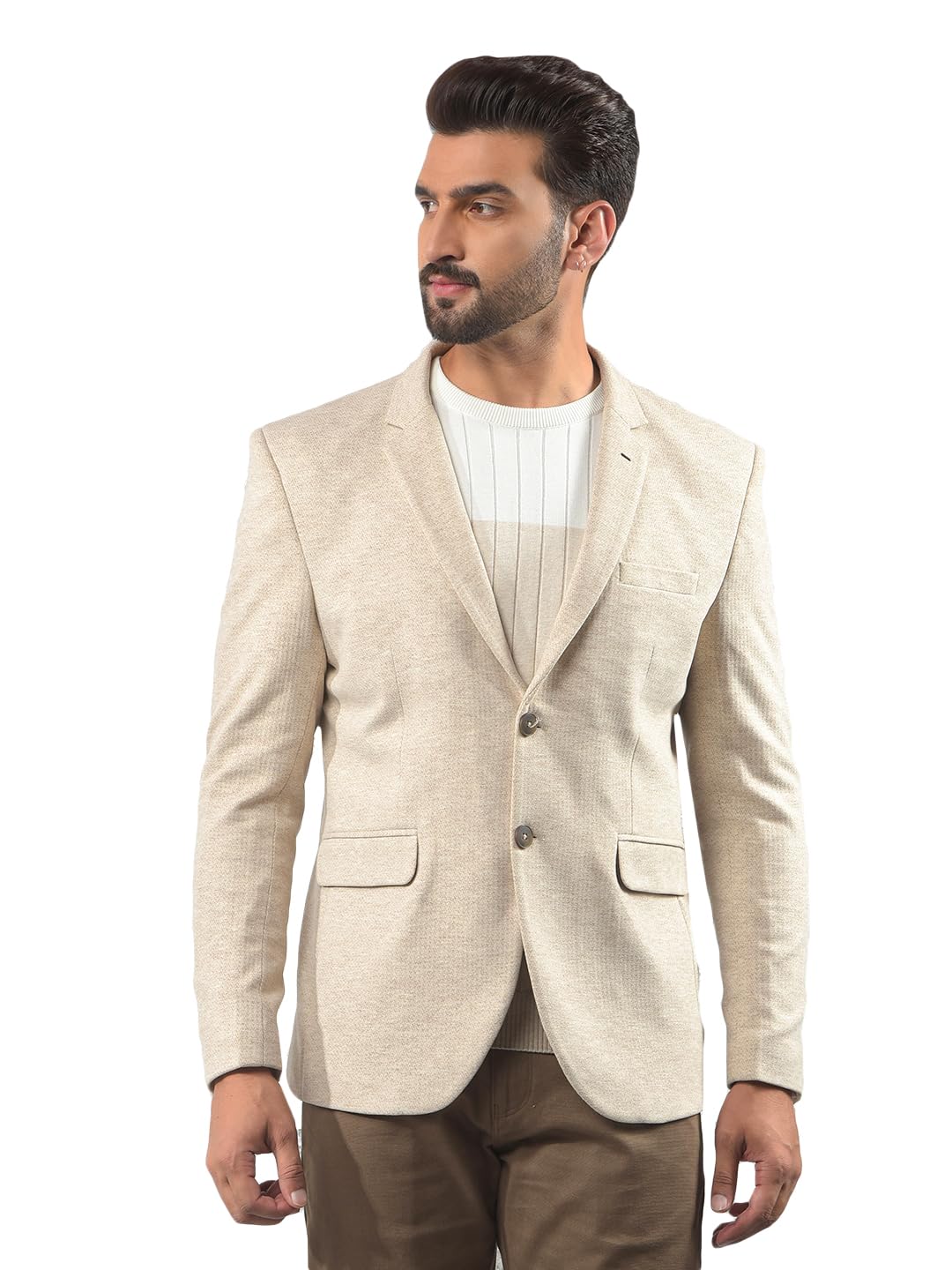 crimsoune club Men's Beige Notched Lapel Single-Breasted Blazer-picture-17