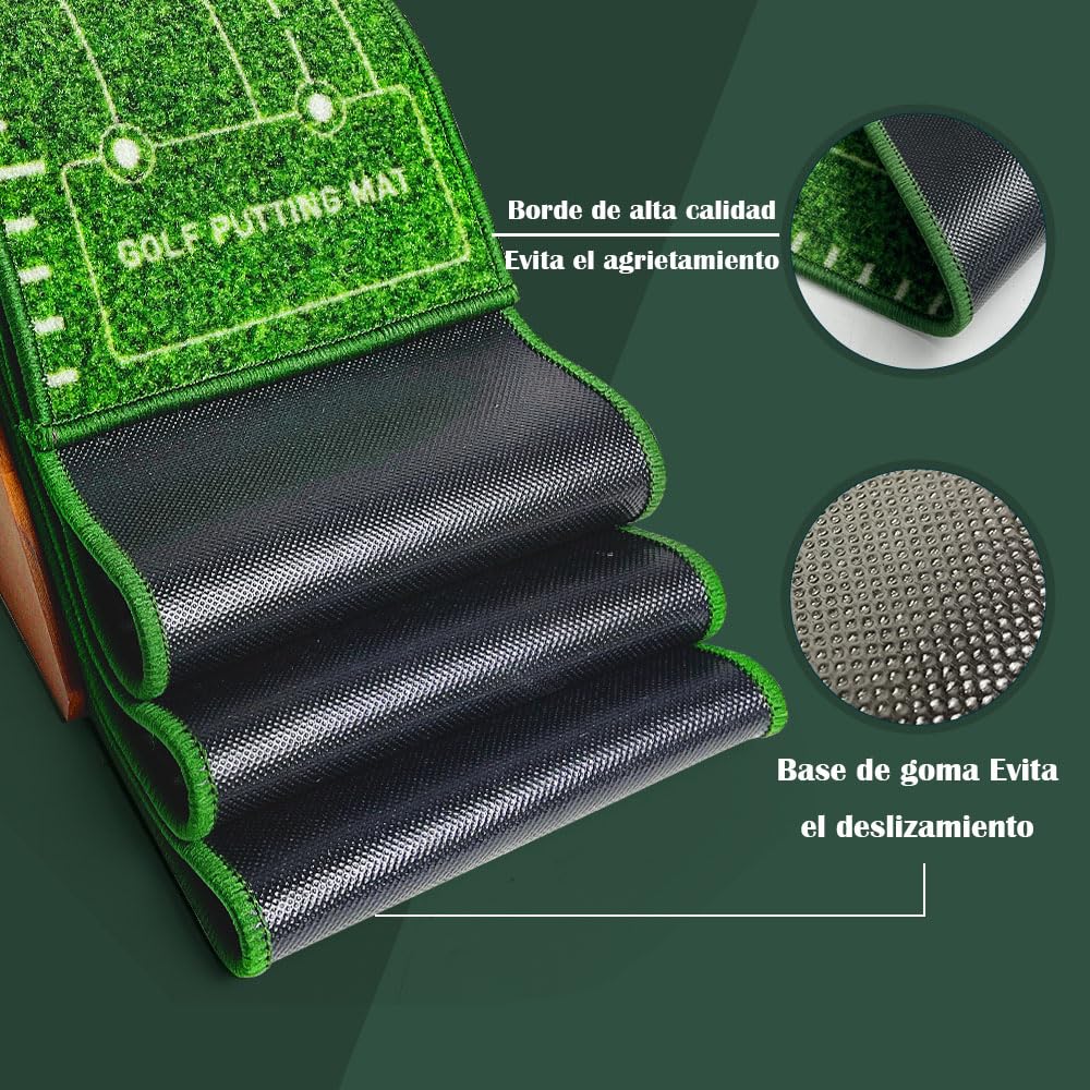 Alfombra de Golf para Putting con Retorno Automático de Bola, Entrenador de Madera Premium