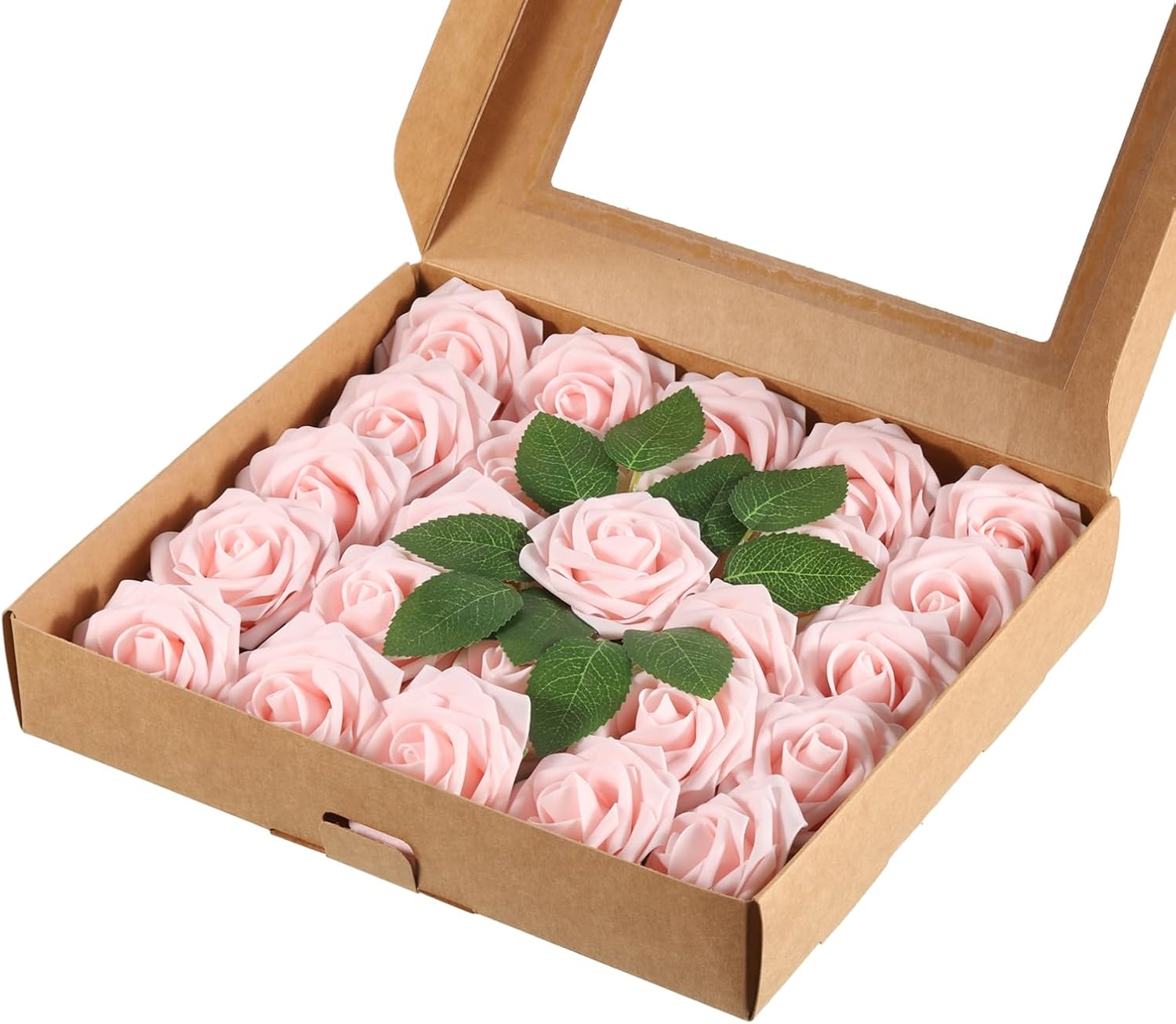 MECCANIXITY Artificial Rose Flower Heads, Champagne Pink Mini Faux Flowers 3.15 Inch for DIY Craft Wedding and Party Decoration Pack of 25