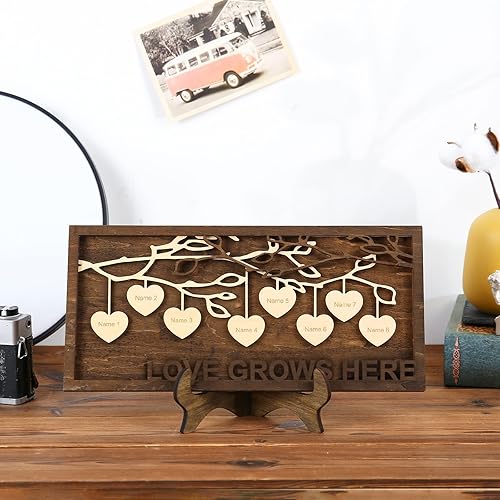 Vista 36 de Árbol genealógico con etiqueta de corazón, placas de madera grabadas personalizadas, regalos personalizados para madres, padres, escritorio, nombres